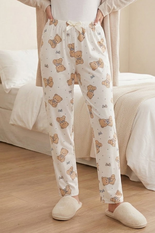 Baskılı Pijama Altı Beyaz - 28741-BEYAZ - 1