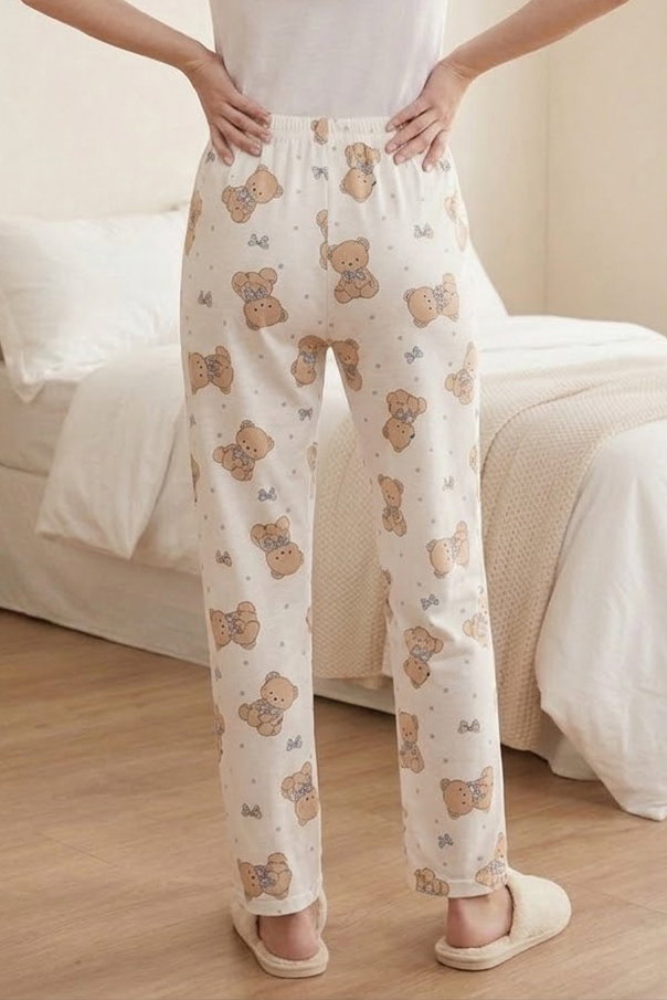 Baskılı Pijama Altı Beyaz - 28741-BEYAZ - 2