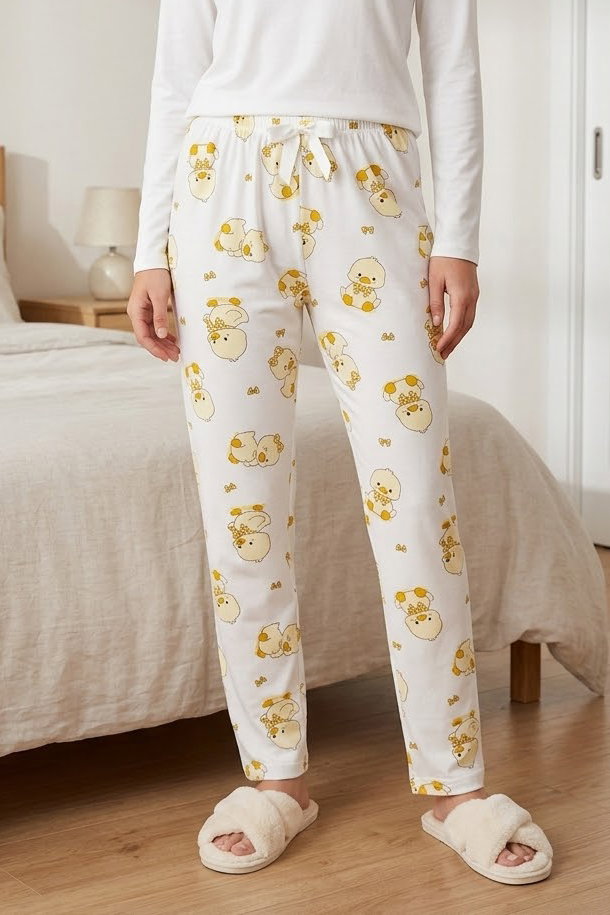 Baskılı Pijama Altı Beyaz Sari - 28741-BEYAZ-SARI - 1