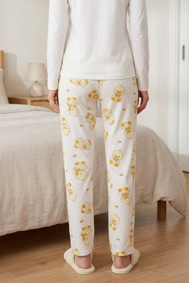 Baskılı Pijama Altı Beyaz Sari - 28741-BEYAZ-SARI - 2