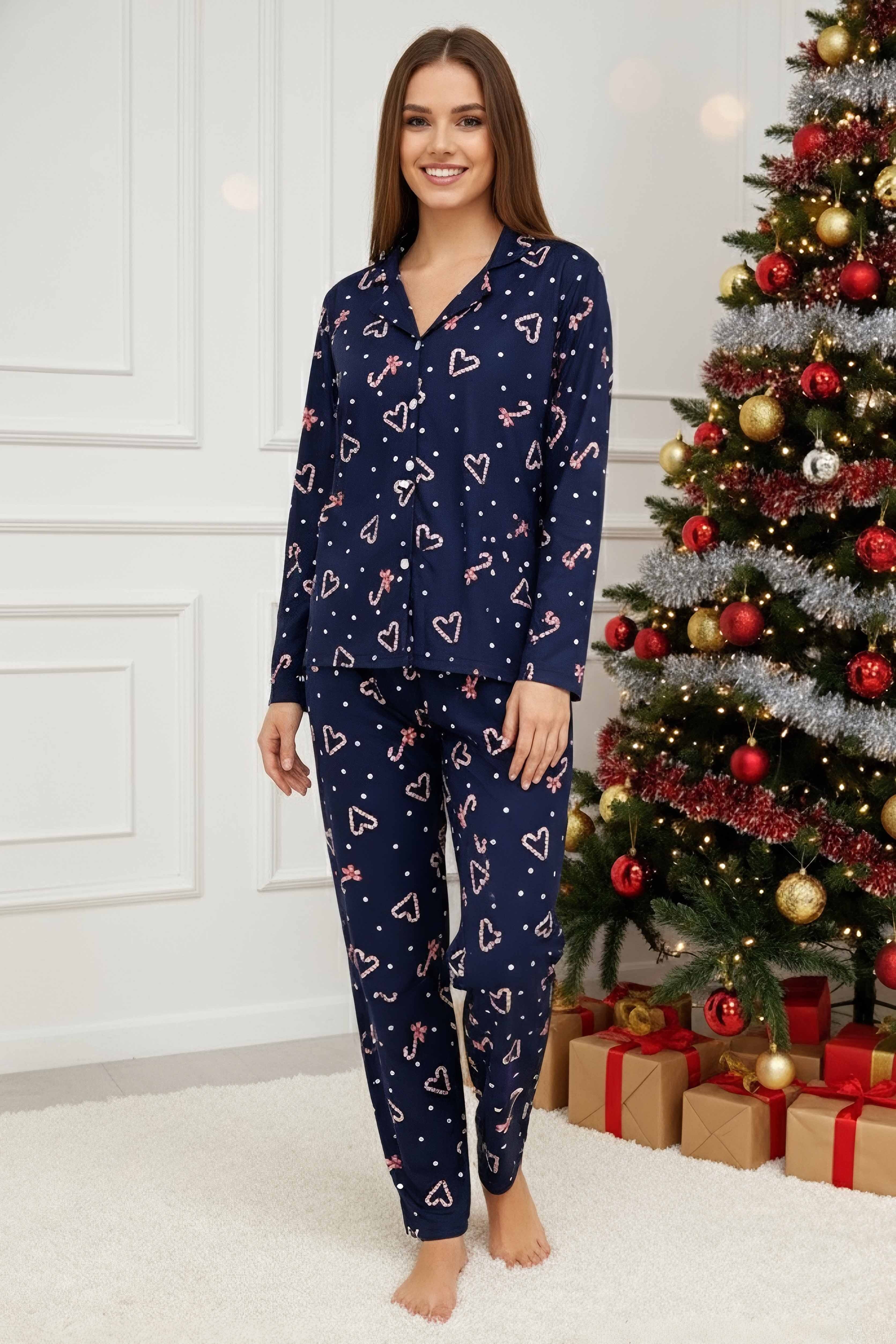 Baskılı Pijama Takımı - 28020-LACIVERT - 1