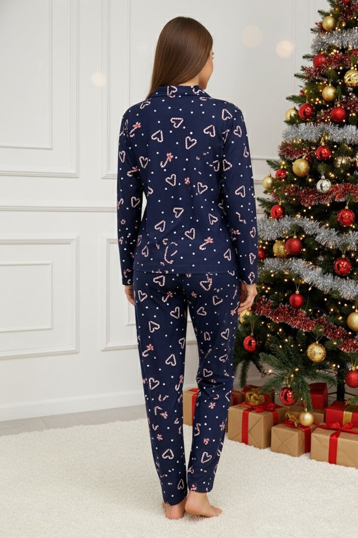 Baskılı Pijama Takımı - 28020-LACIVERT - TOFİSA