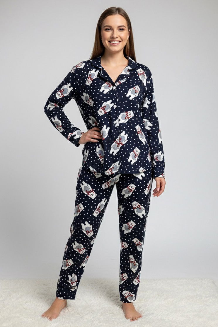 Baskılı Pijama Takımı - 28021-LACIVERT - TOFİSA