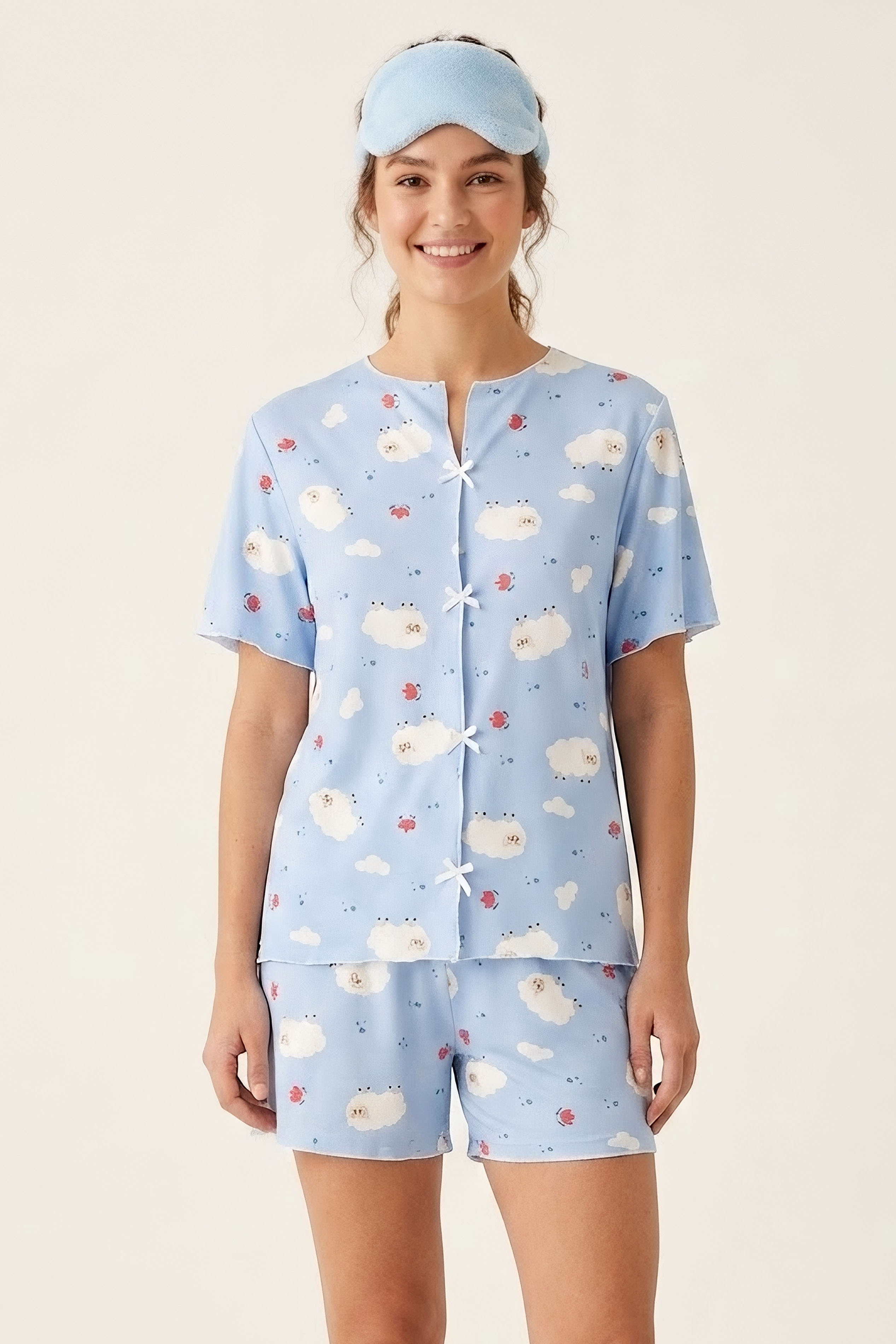 Baskılı Şortlu Takım Bebe Mavi - 28743-BEBE-MAVI - 2