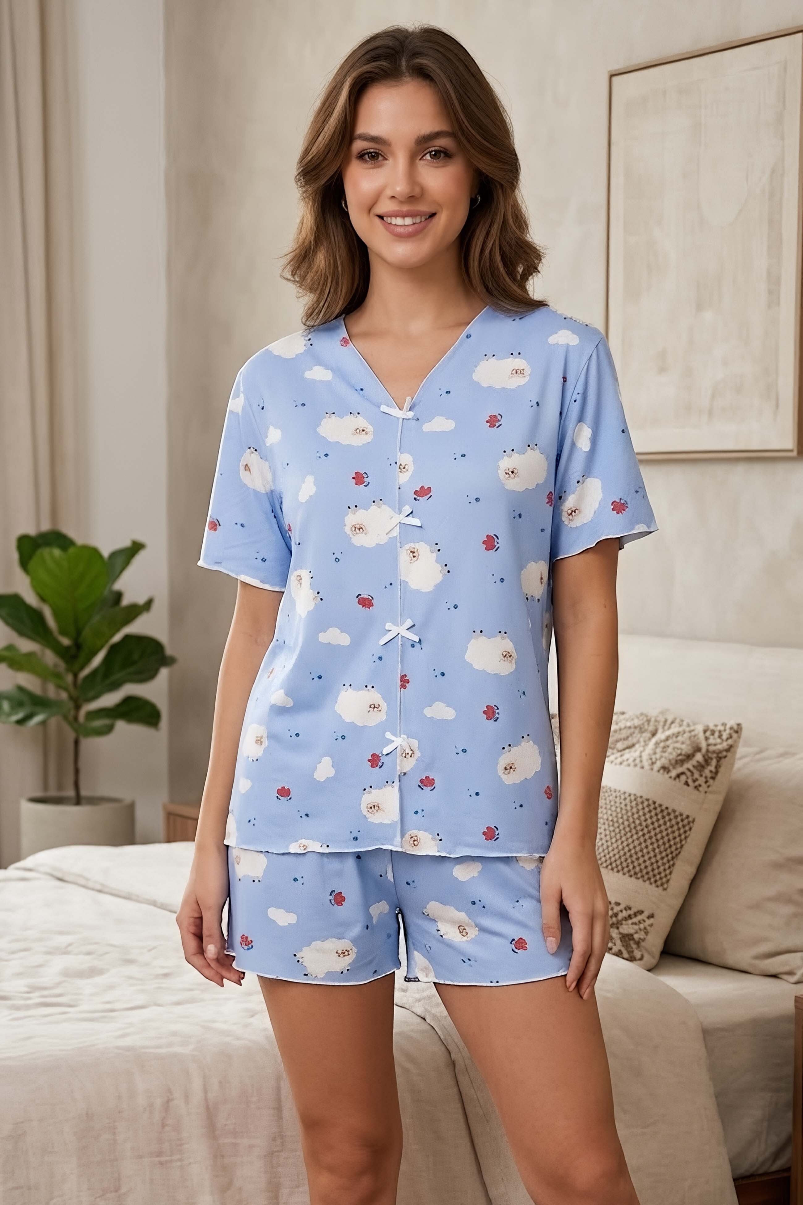 Baskılı Şortlu Takım Bebe Mavi - 28846-BEBE-MAVI - 1