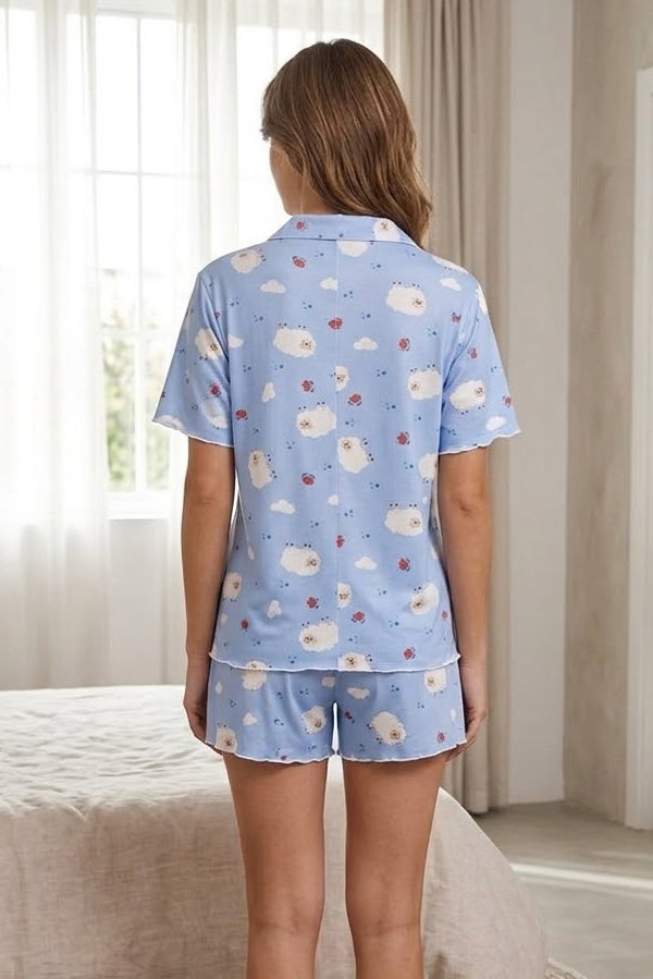 Baskılı Şortlu Takım Bebe Mavi - 28846-BEBE-MAVI - 2