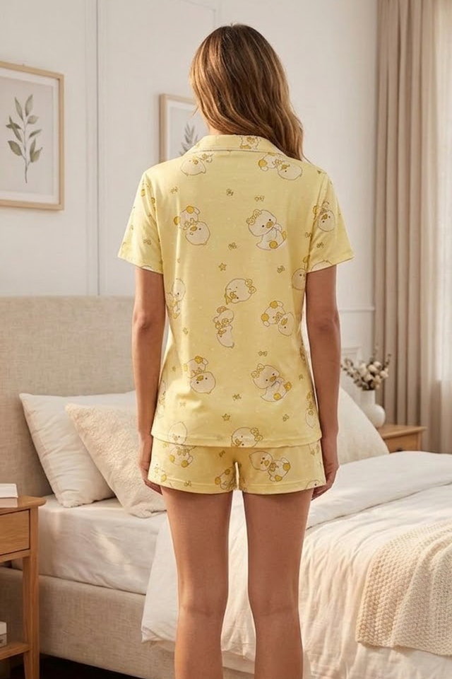 Baskılı Şortlu Takım Sari - 28844-SARI - 2