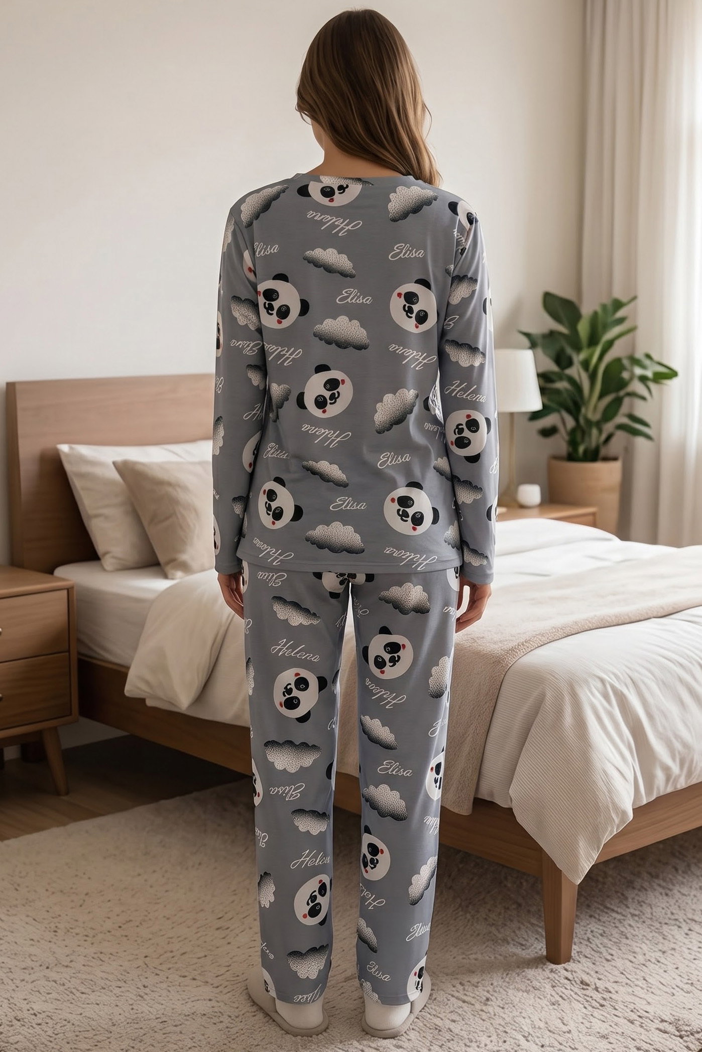 Baskılı Süet Pijama Takımı Gri - 40507-GRI - 2