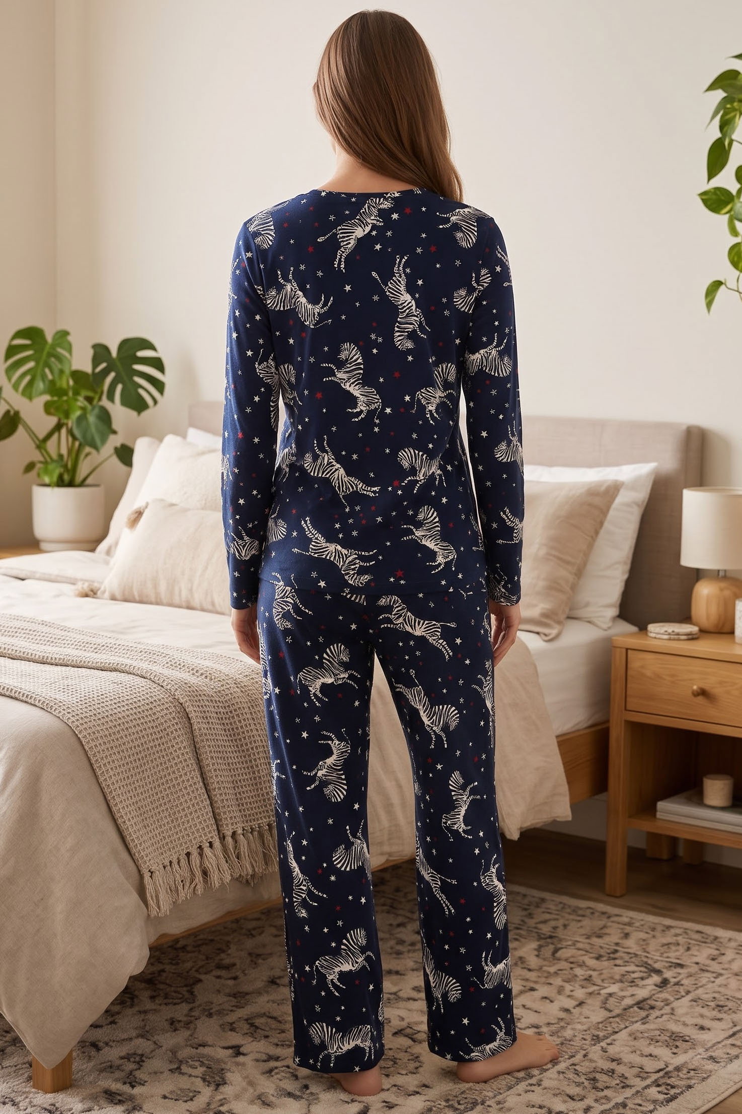 Baskılı Süet Pijama Takımı Lacivert - 40506-LACIVERT - 2