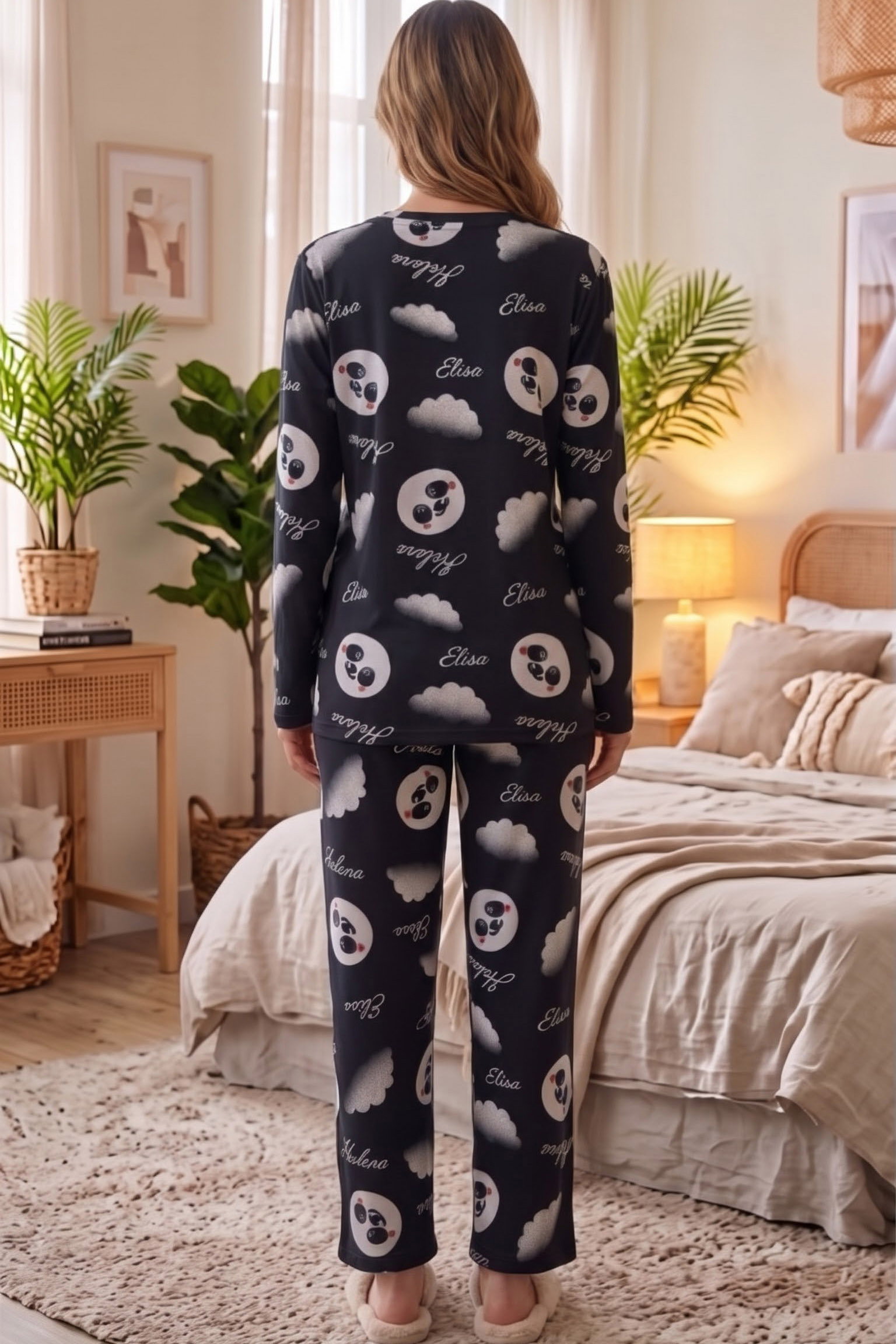 Baskılı Süet Pijama Takımı Lacivert - 40507-LACIVERT - 2