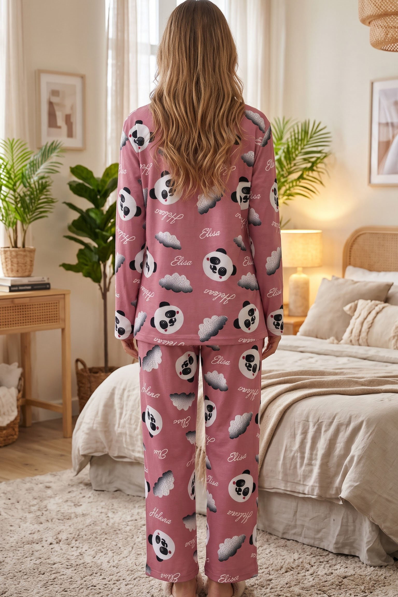 Baskılı Süet Pijama Takımı Pembe - 40507-PEMBE - 2