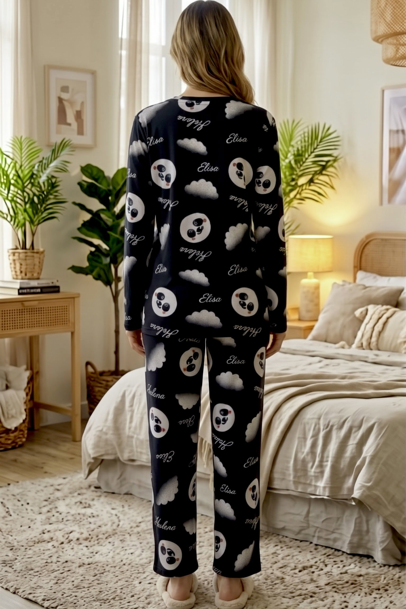Baskılı Süet Pijama Takımı Siyah - 40507-SIYAH - 2