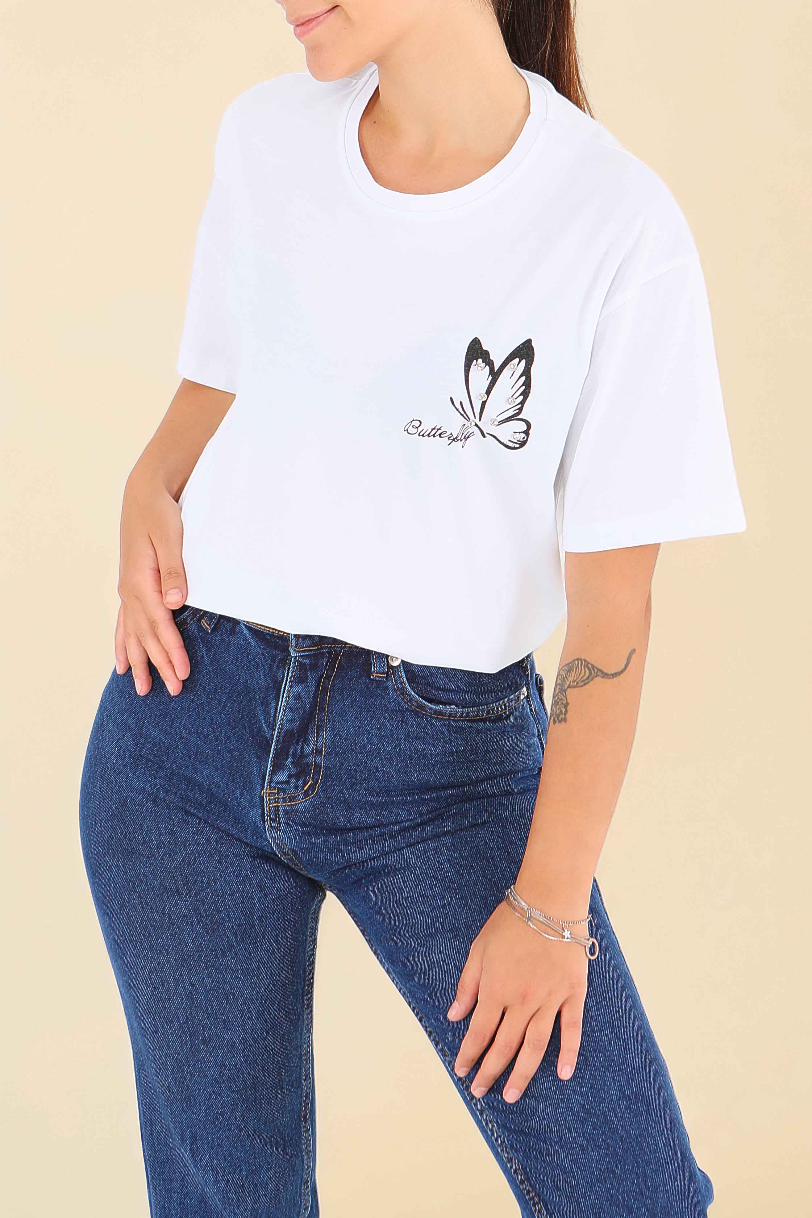 Baskılı Taşlı T-Şhirt - 27567 - 1