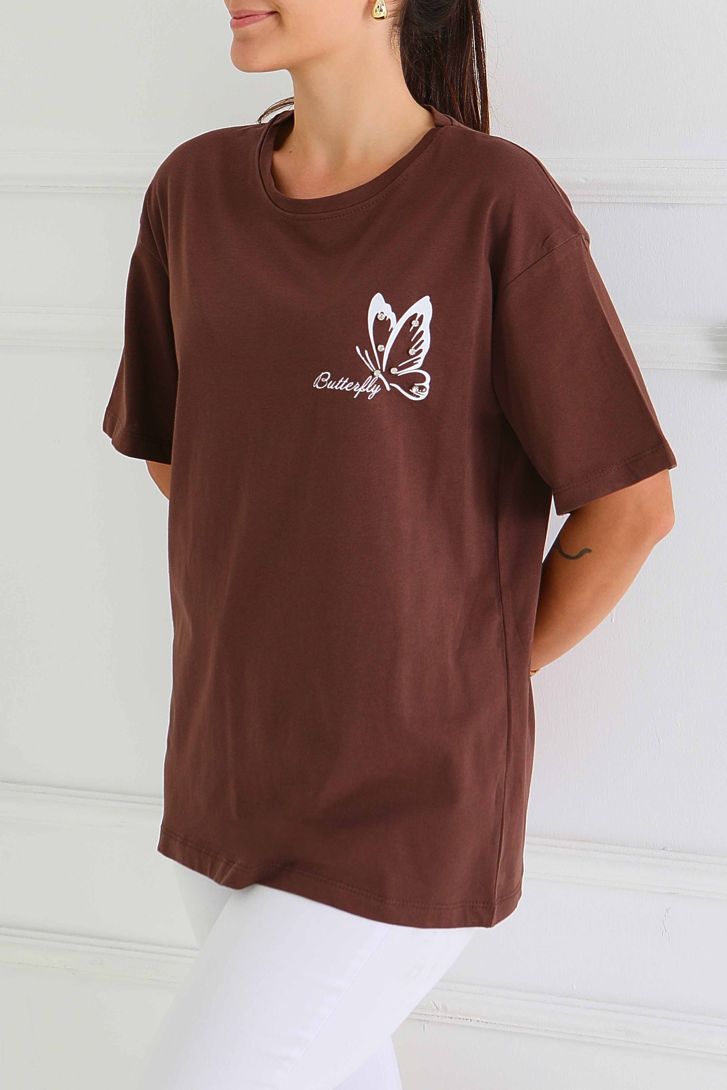 Baskılı Taşlı T-Şhirt - 27567 - 1