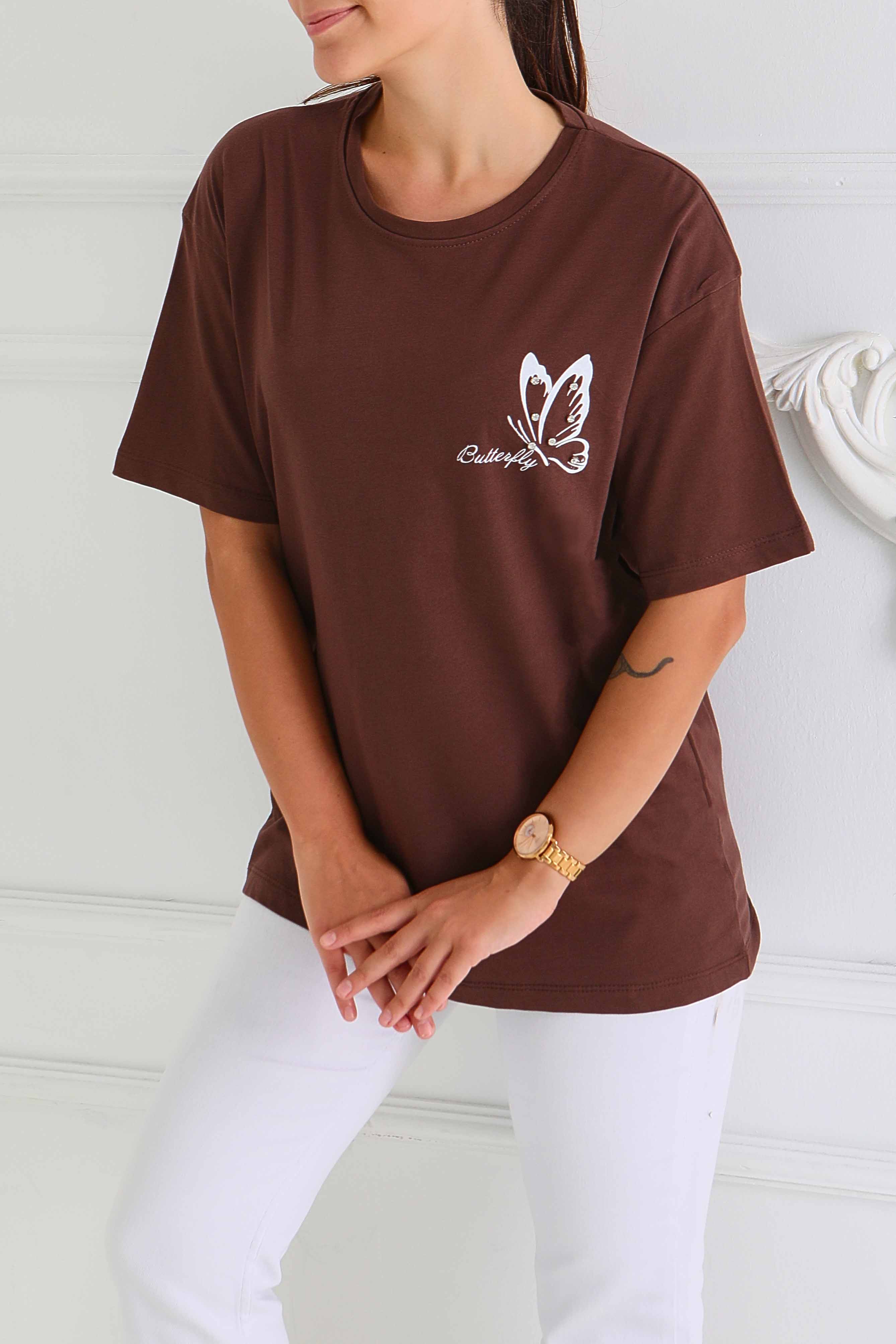 Baskılı Taşlı T-Şhirt - 27567 - 2