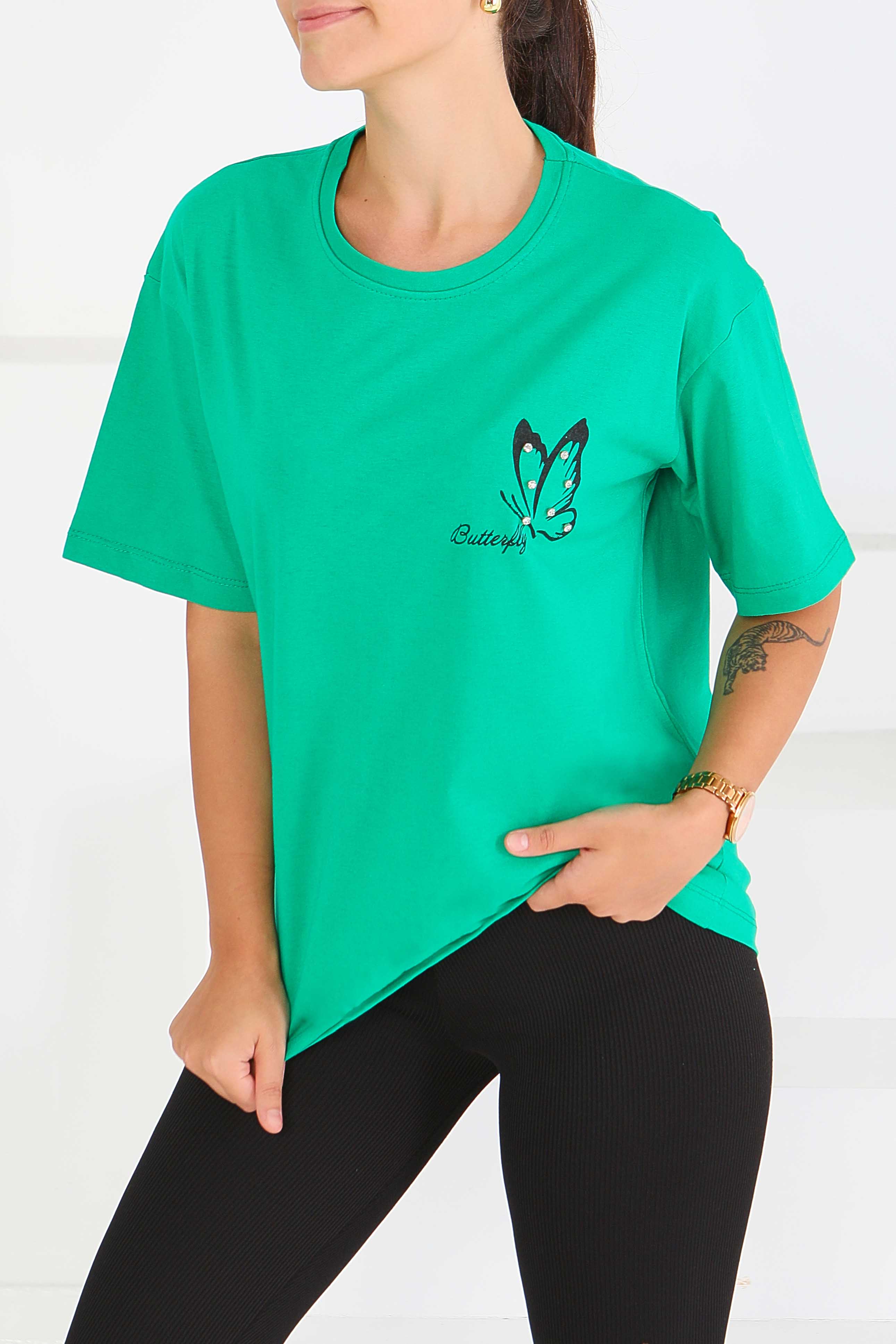 Baskılı Taşlı T-Şhirt - 27567 - 1