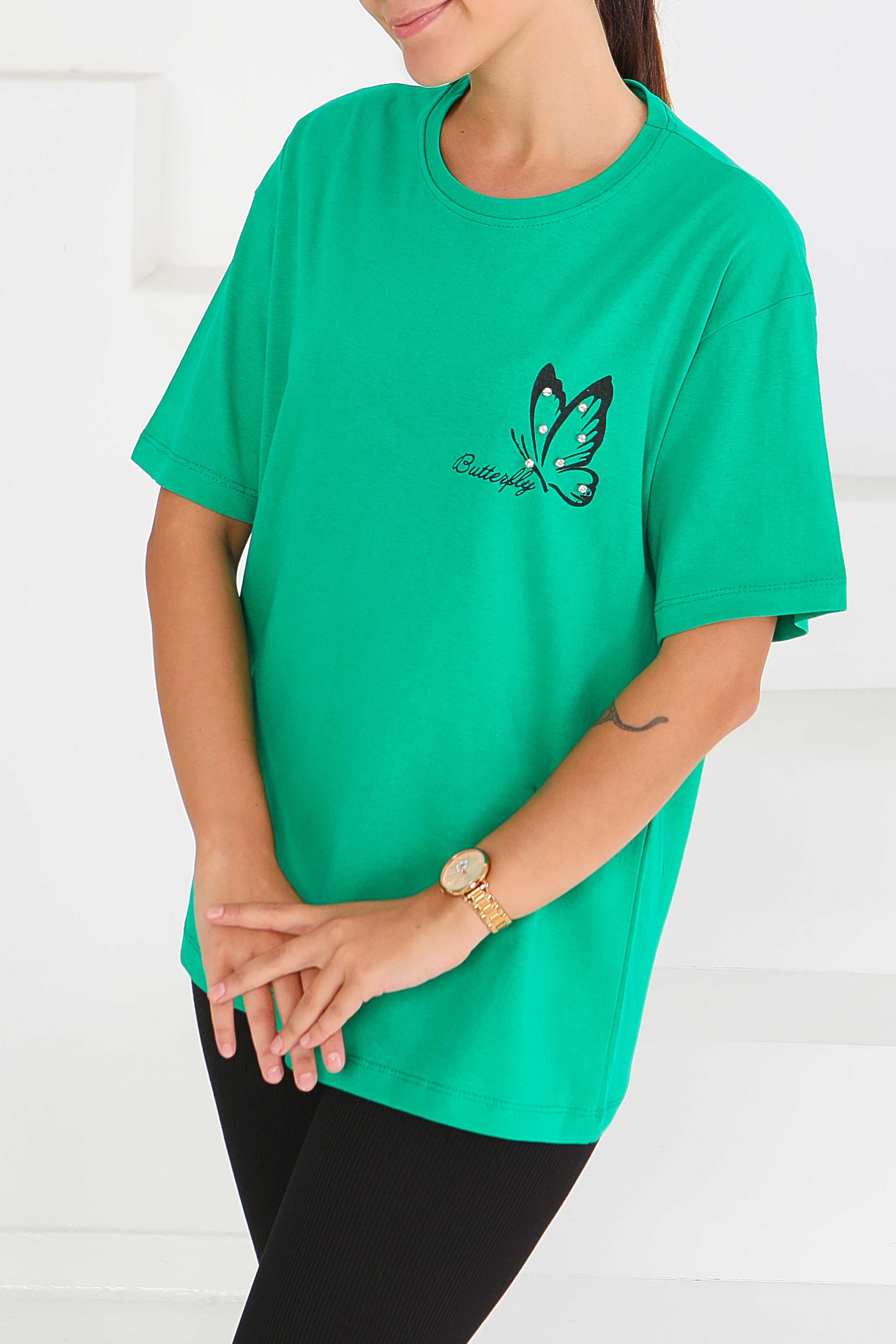 Baskılı Taşlı T-Şhirt - 27567 - 2