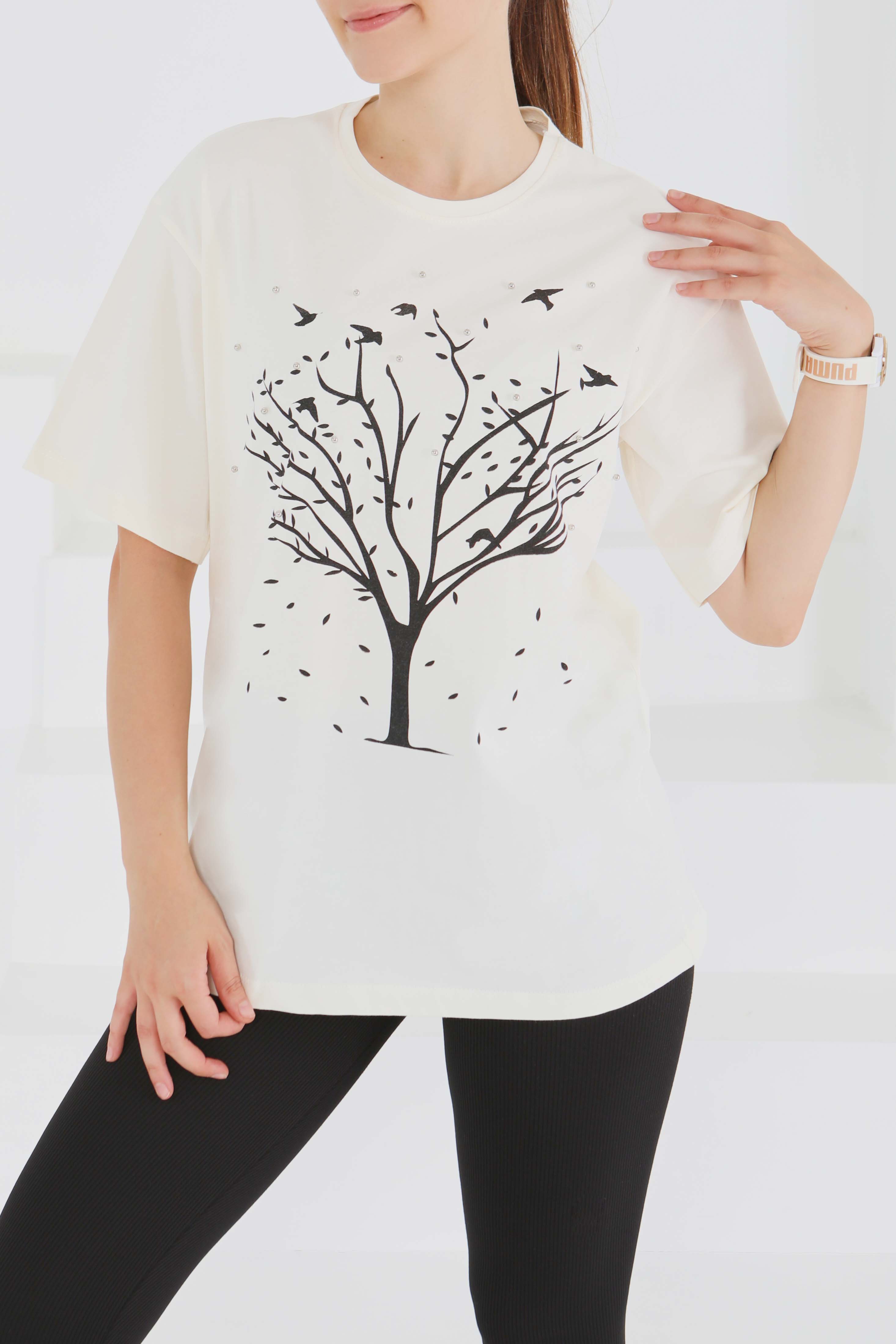 Baskılı Taşlı T-Şhirt - 27375 - 1