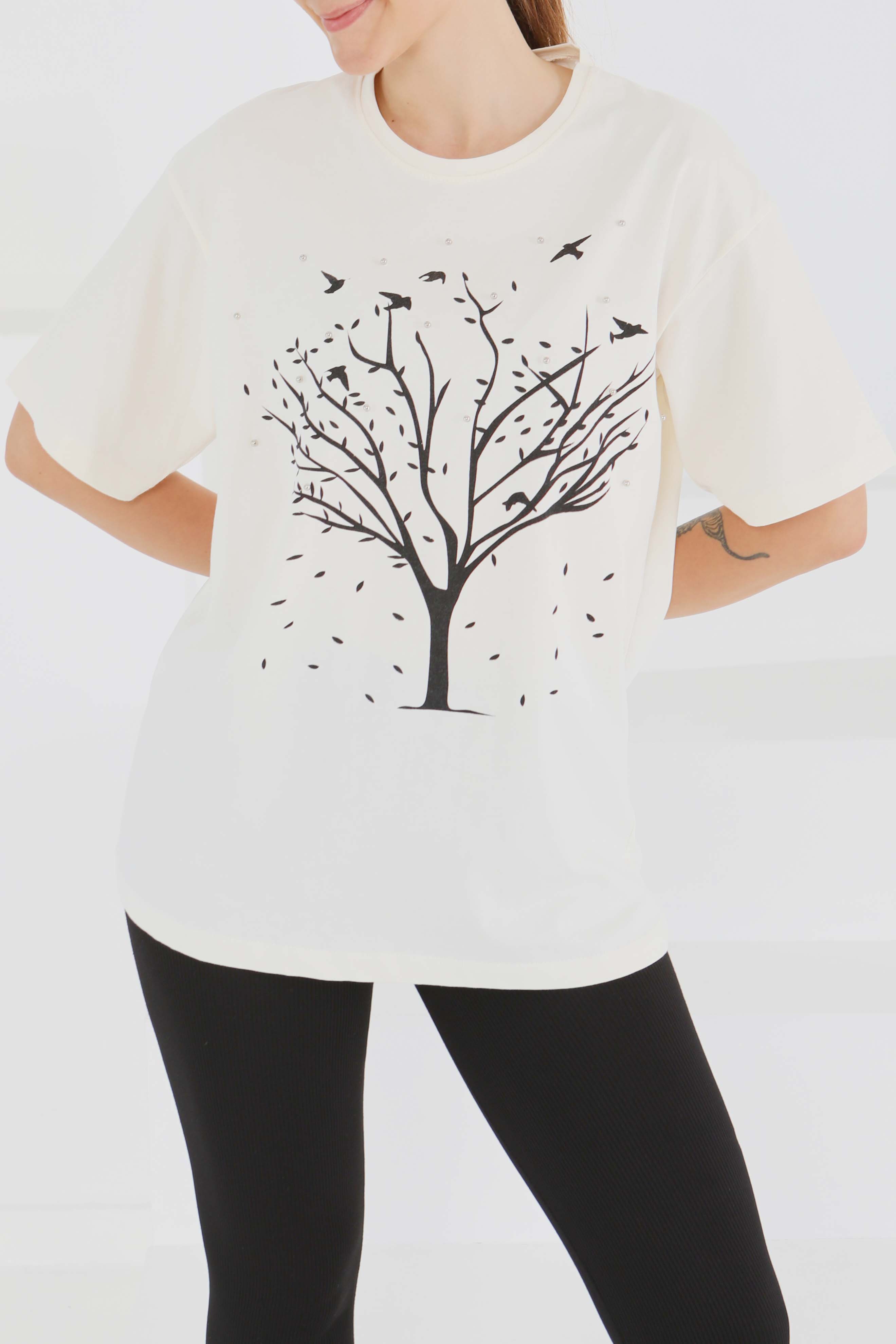 Baskılı Taşlı T-Şhirt - 27375 - 2