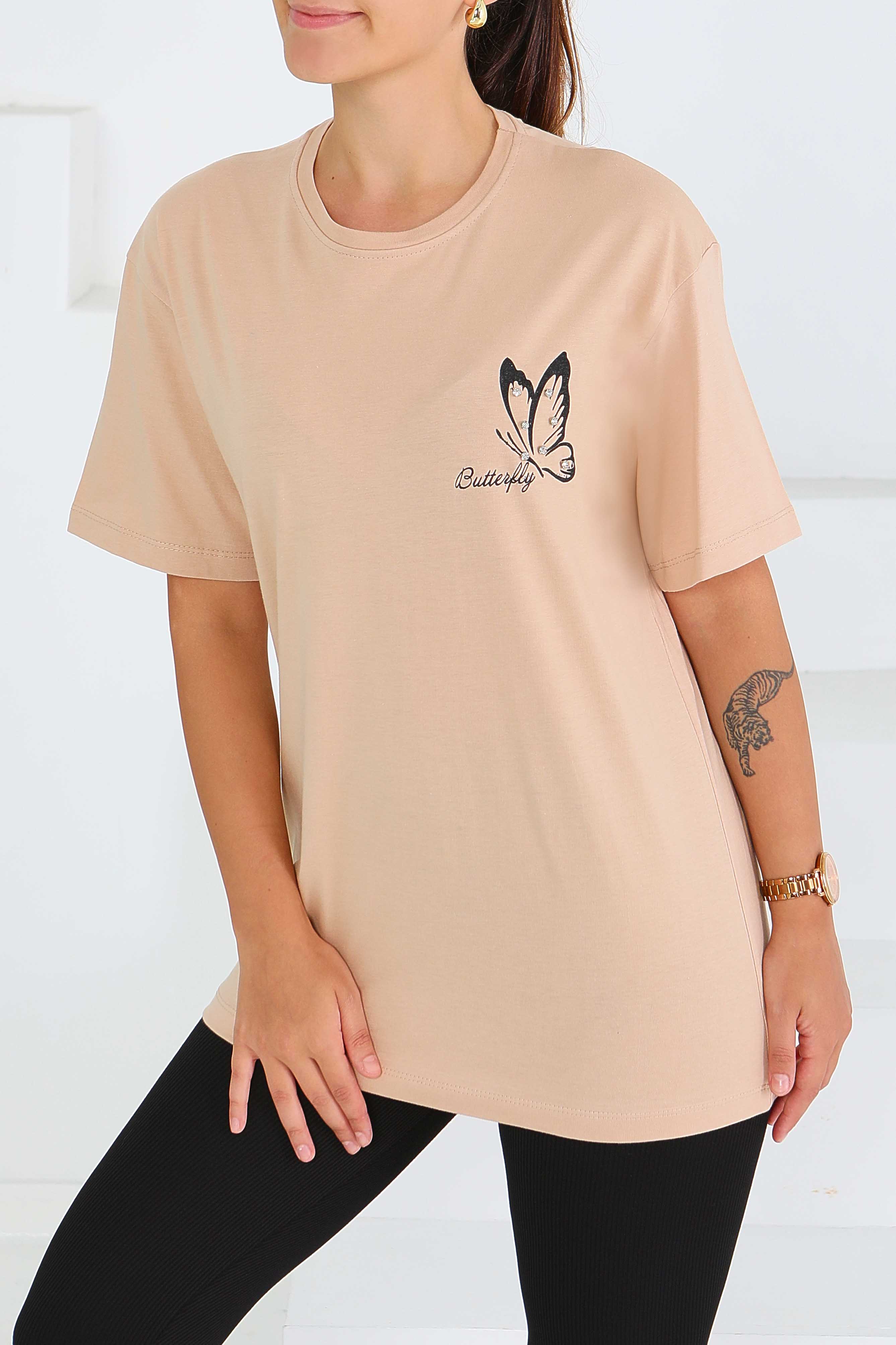 Baskılı Taşlı T-Şhirt - 27567 - 1