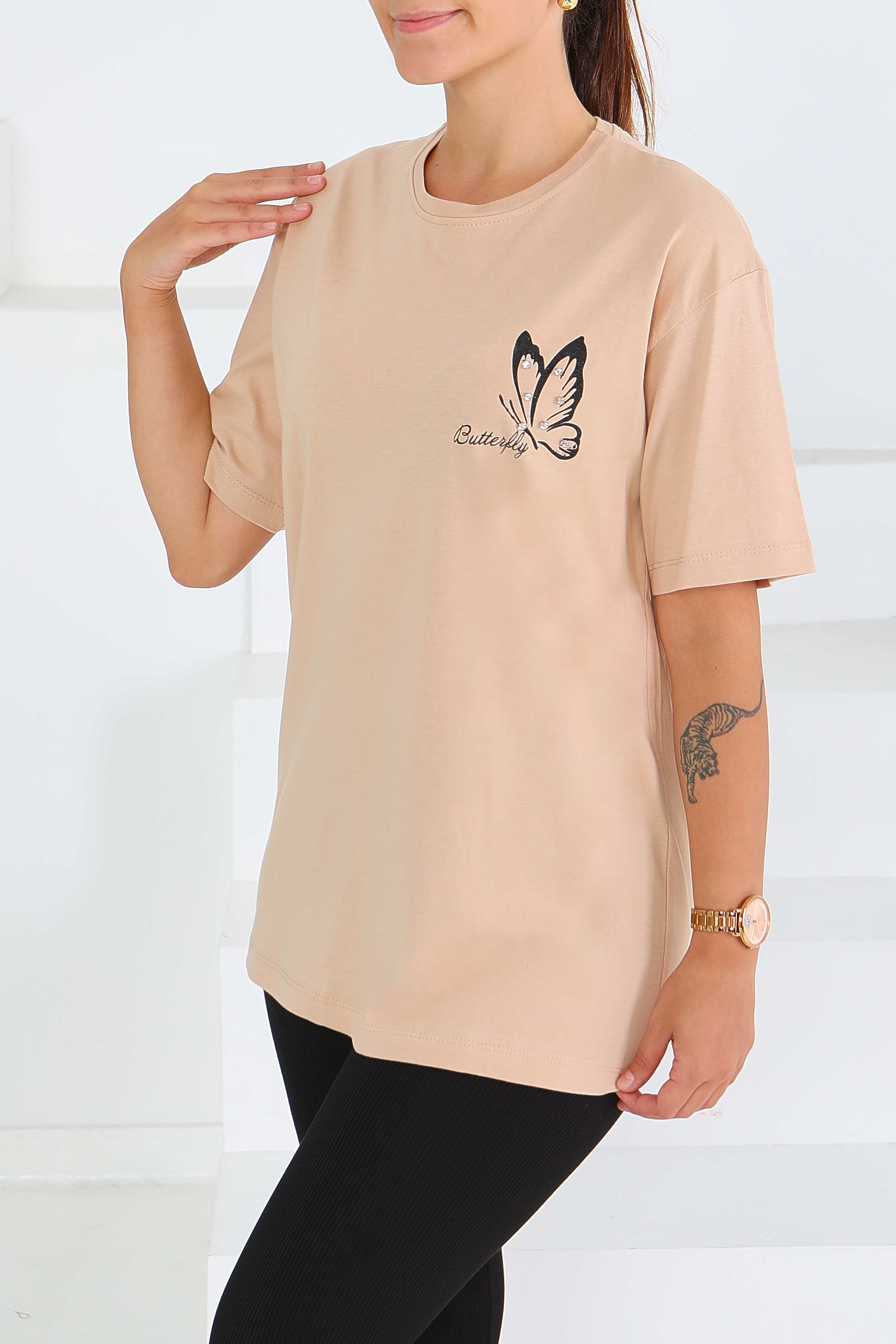 Baskılı Taşlı T-Şhirt - 27567 - 2