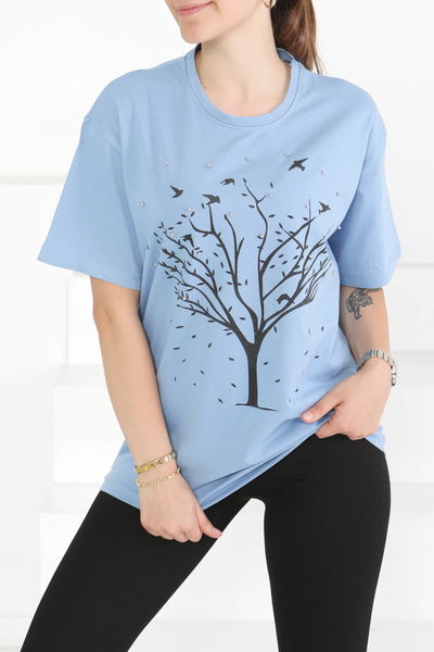 Baskılı Taşlı T-Şhirt - 27375 