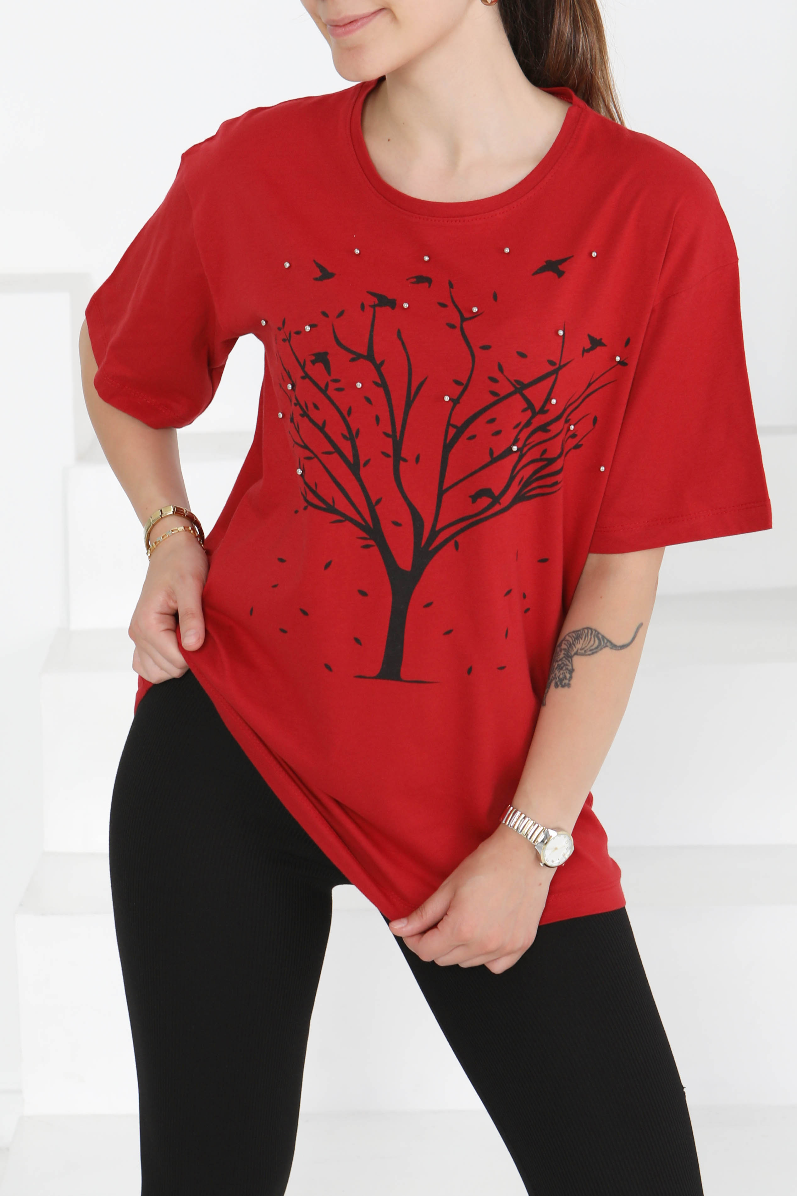 Baskılı Taşlı T-Şhirt - 27375 - 1