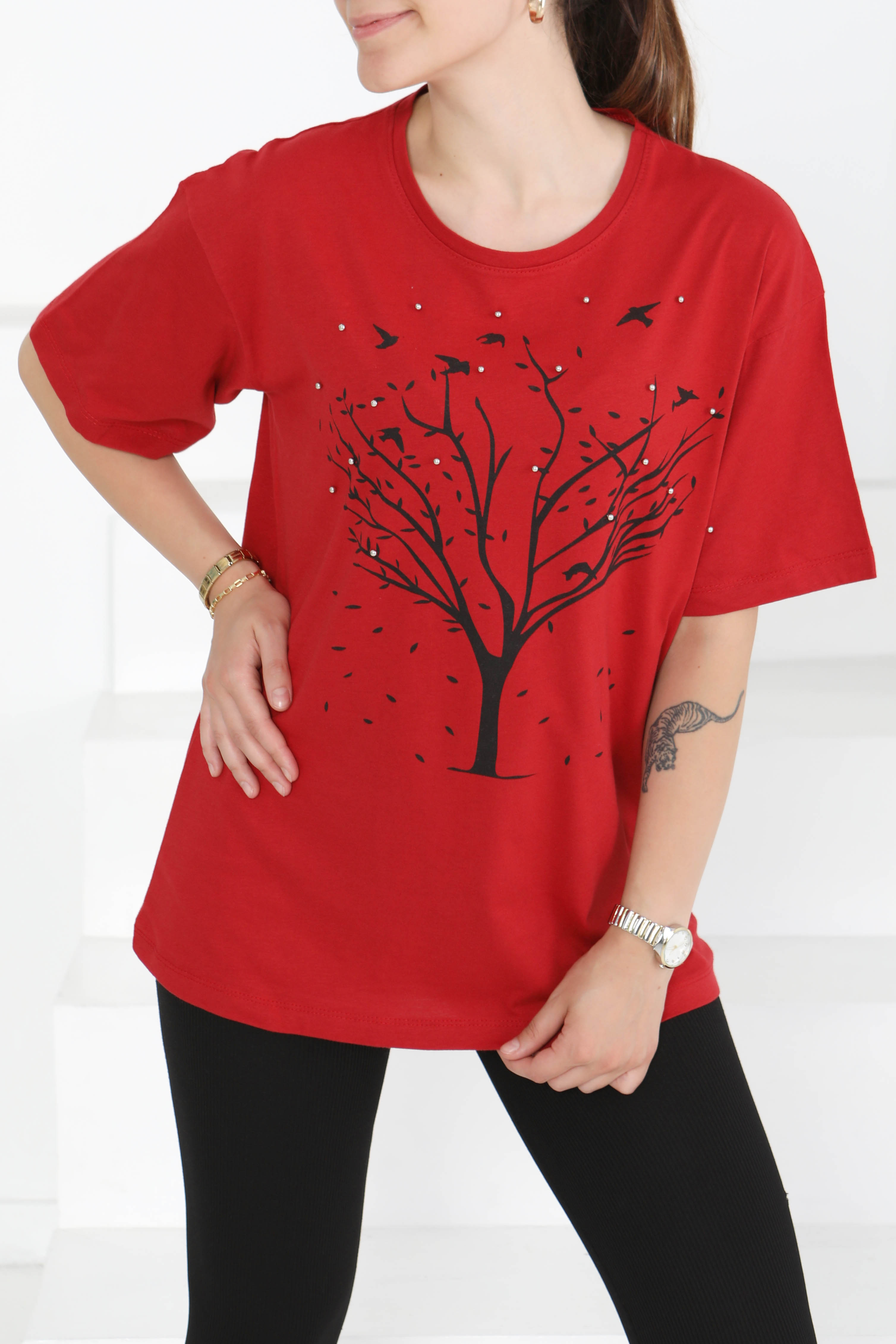 Baskılı Taşlı T-Şhirt - 27375 - 2