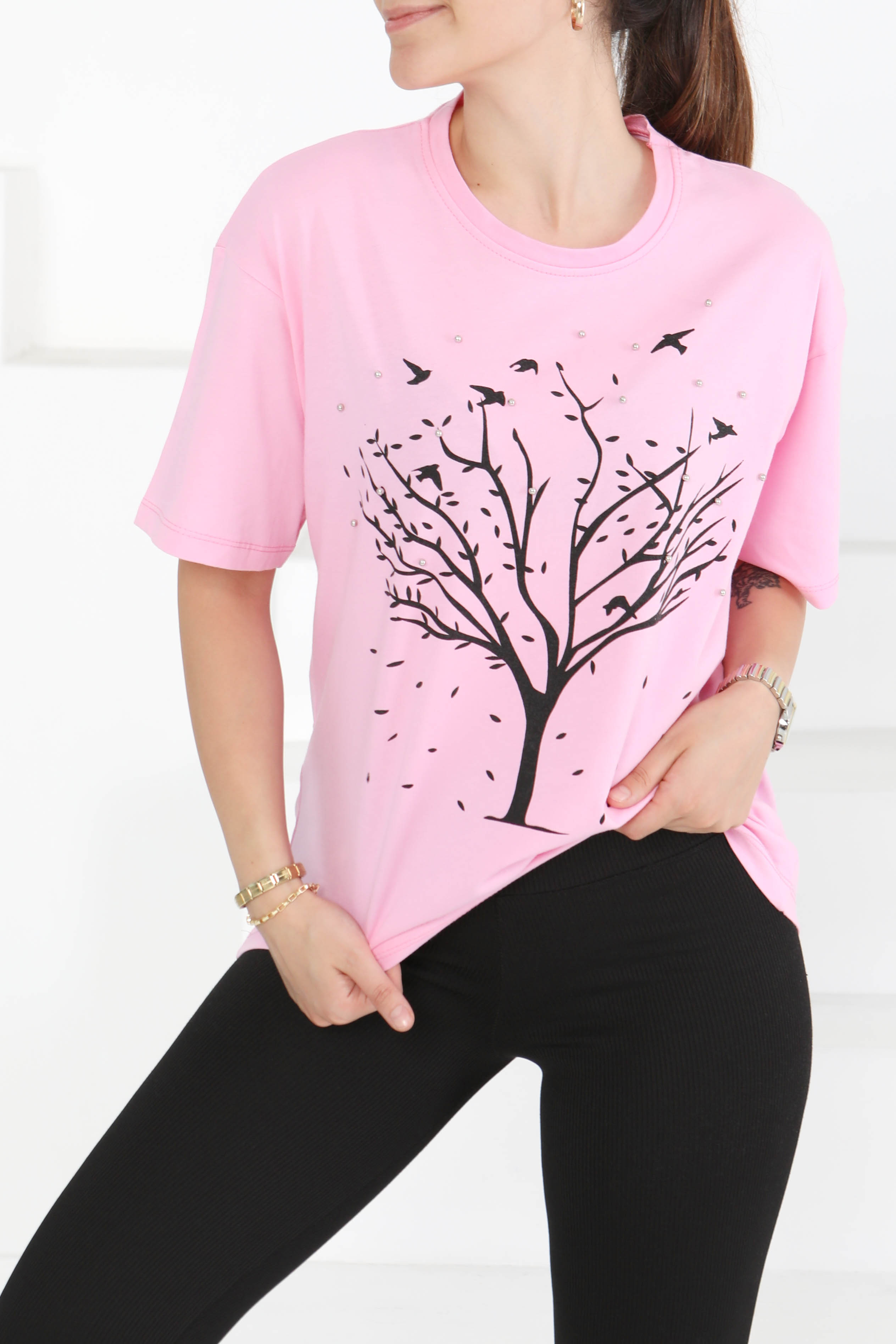 Baskılı Taşlı T-Şhirt - 27375 - 1