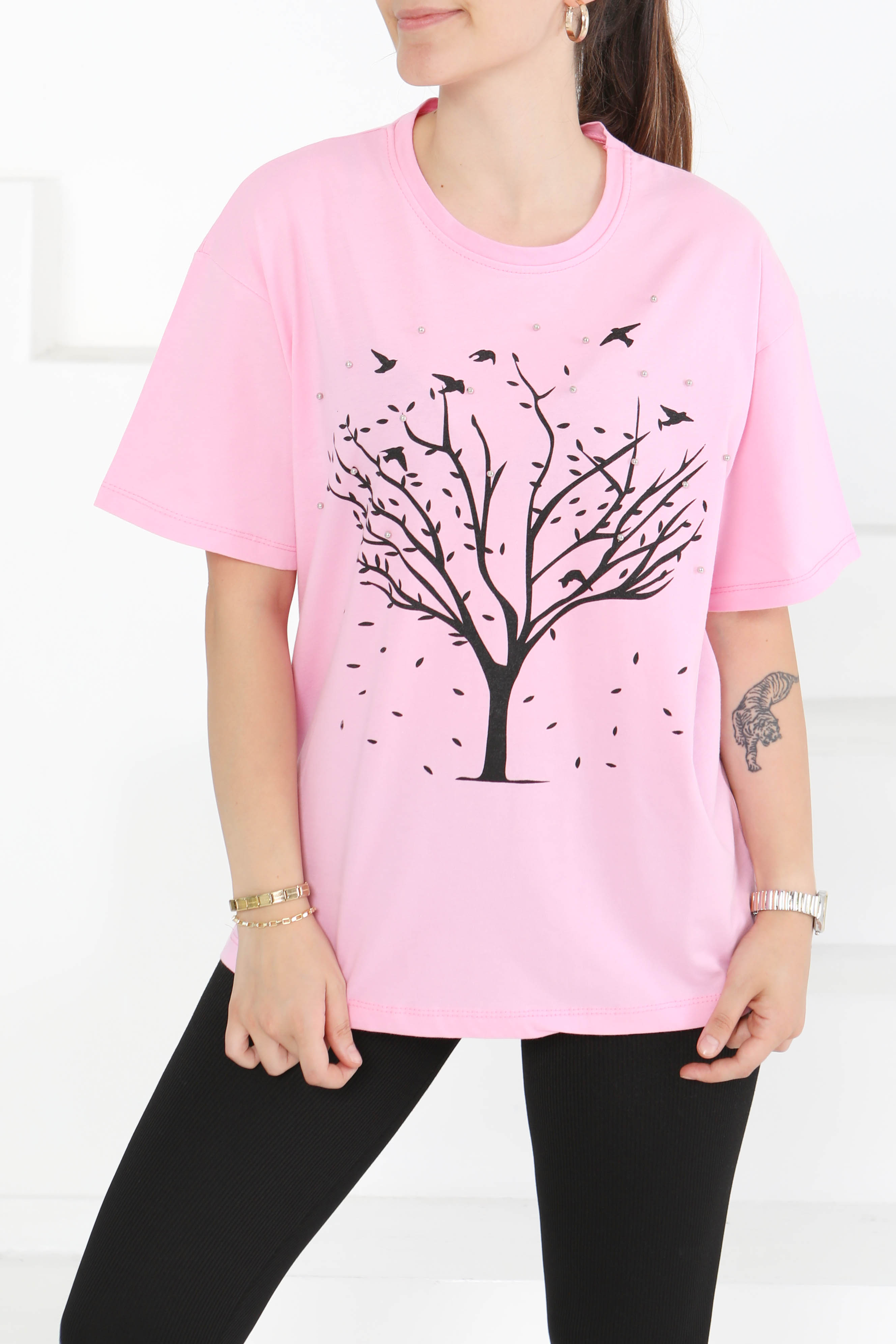 Baskılı Taşlı T-Şhirt - 27375 - 2