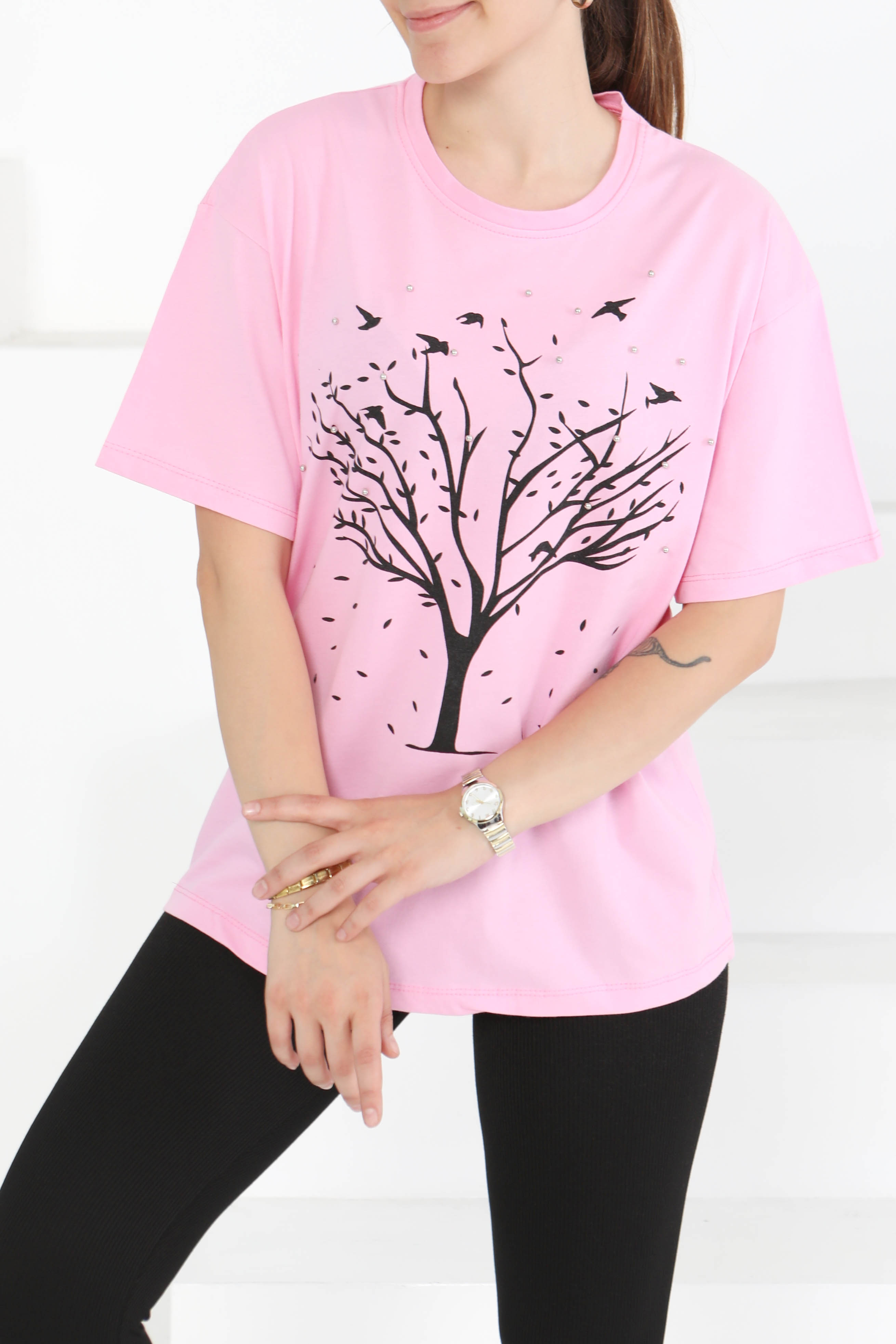 Baskılı Taşlı T-Şhirt - 27375 - 4