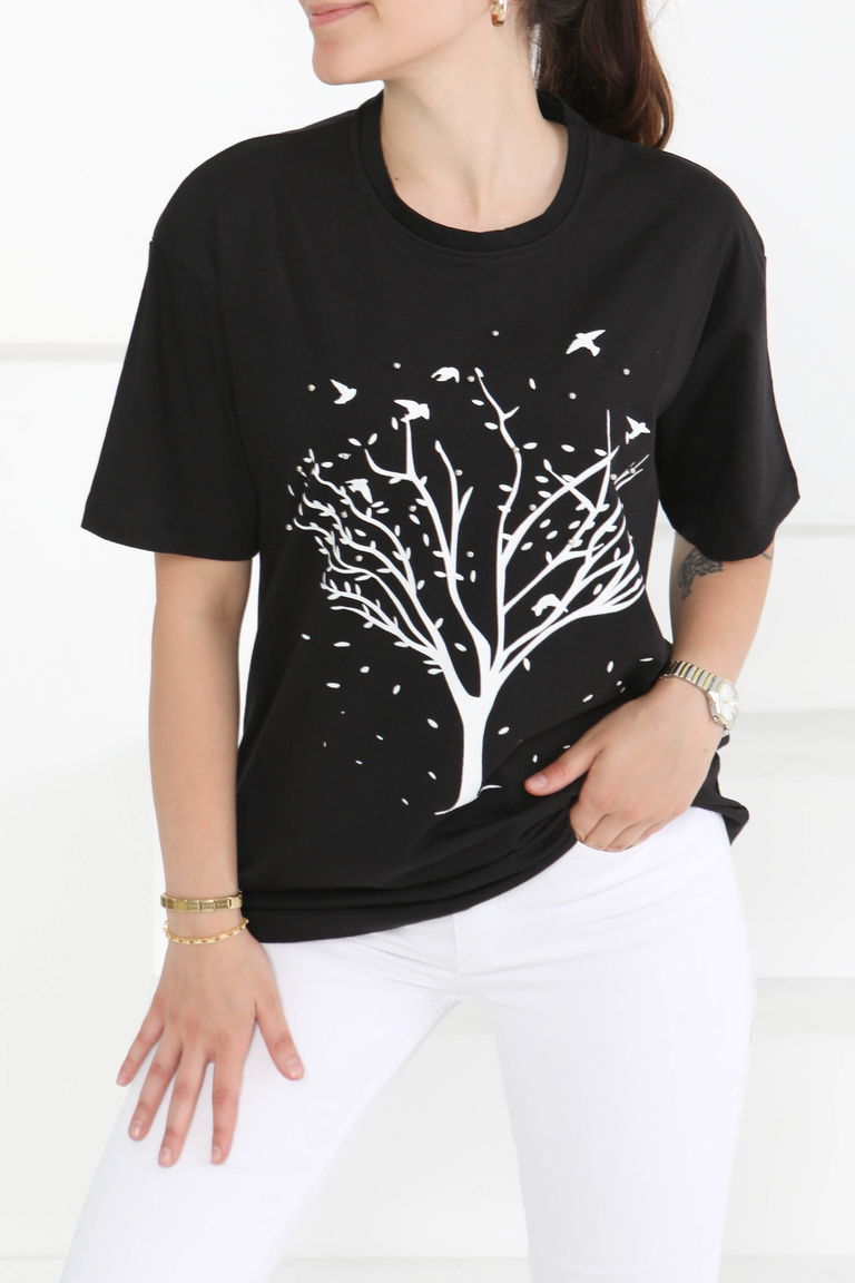 Baskılı Taşlı T-Şhirt - 27375 - TOFİSA