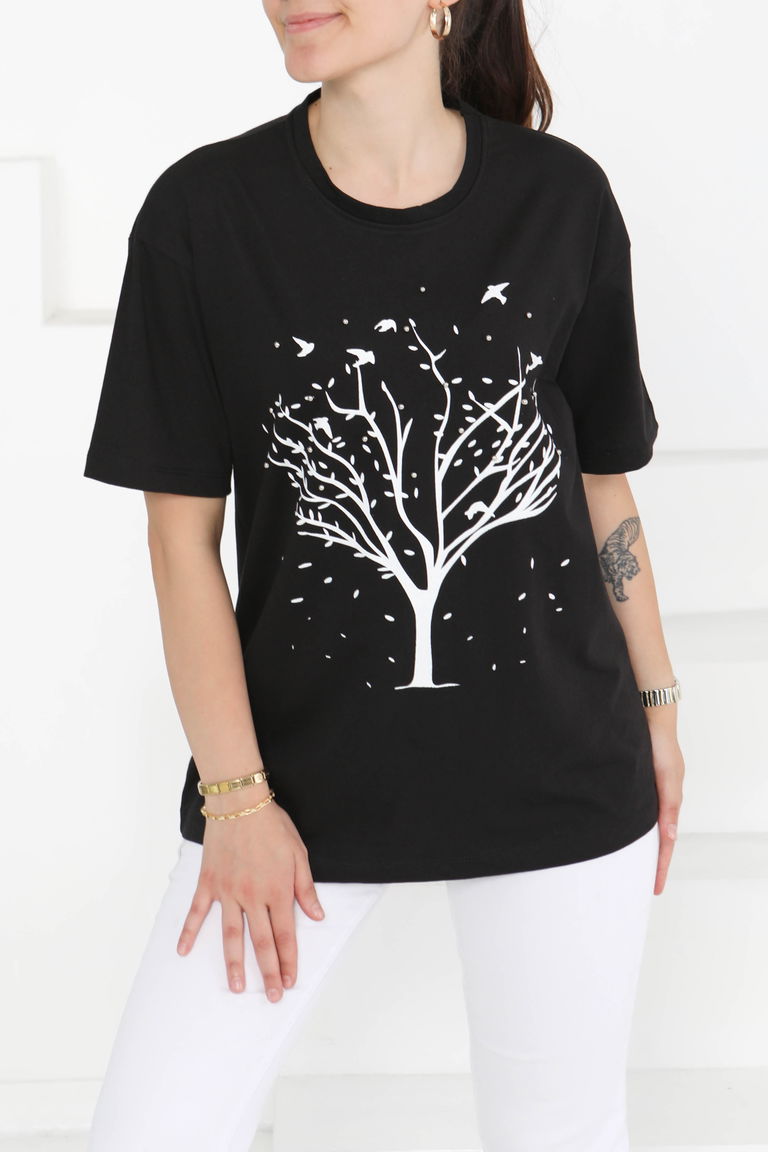 Baskılı Taşlı T-Şhirt - 27375 - TOFİSA