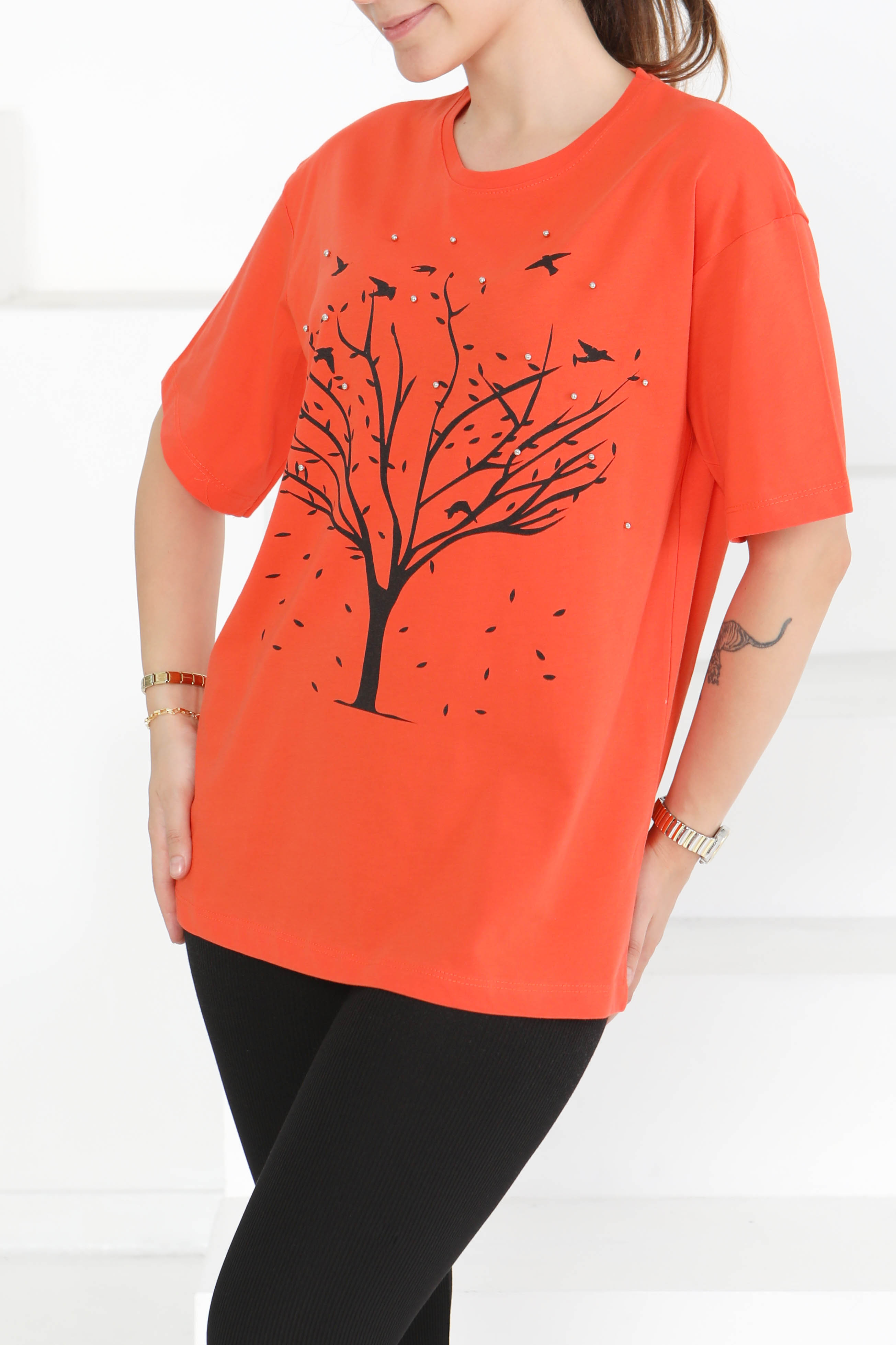 Baskılı Taşlı T-Şhirt - 27375 - 2