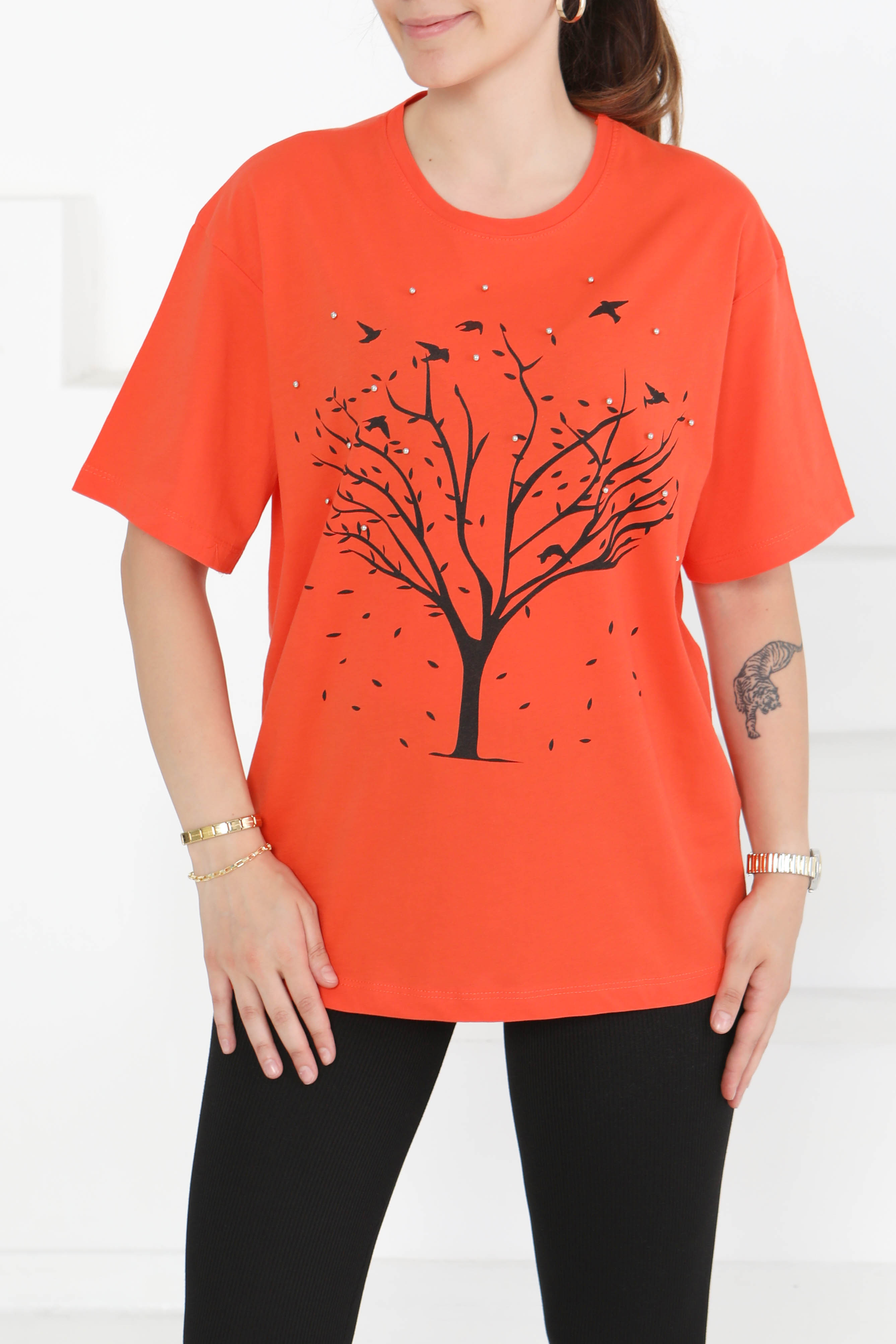 Baskılı Taşlı T-Şhirt - 27375 - 4