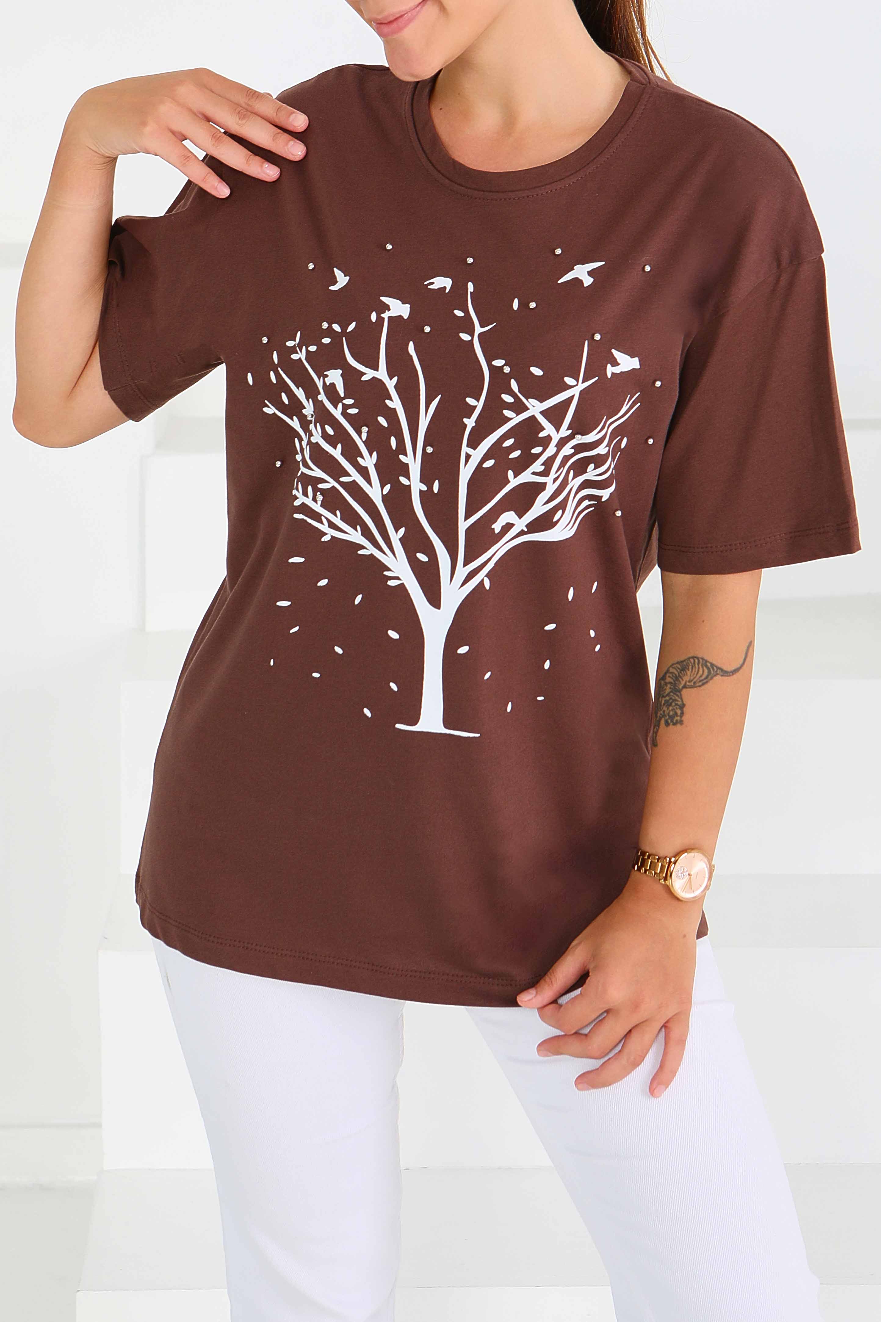 Baskılı Taşlı T-Şhirt - 27375 - 1