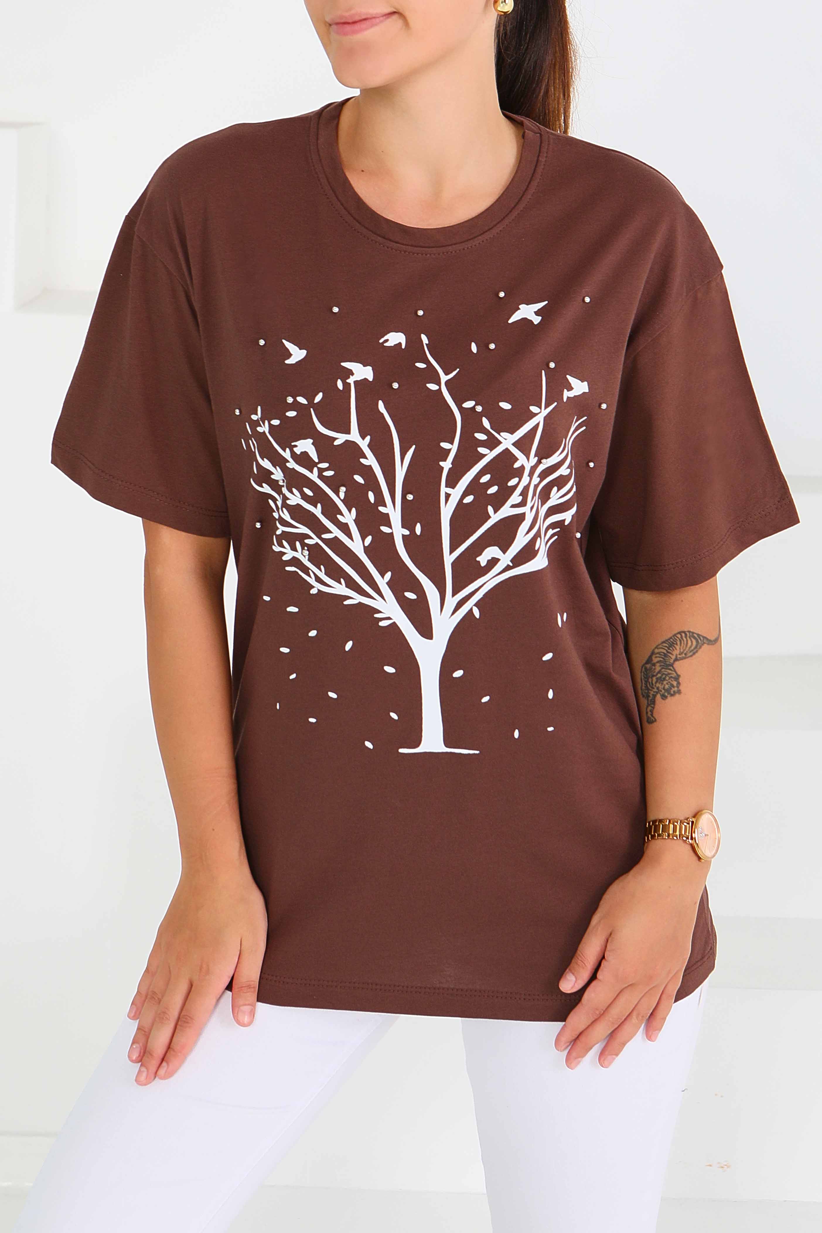 Baskılı Taşlı T-Şhirt - 27375 - 2