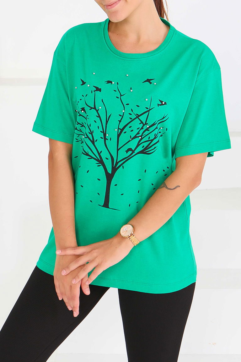 Baskılı Taşlı T-Şhirt - 27375 - TOFİSA