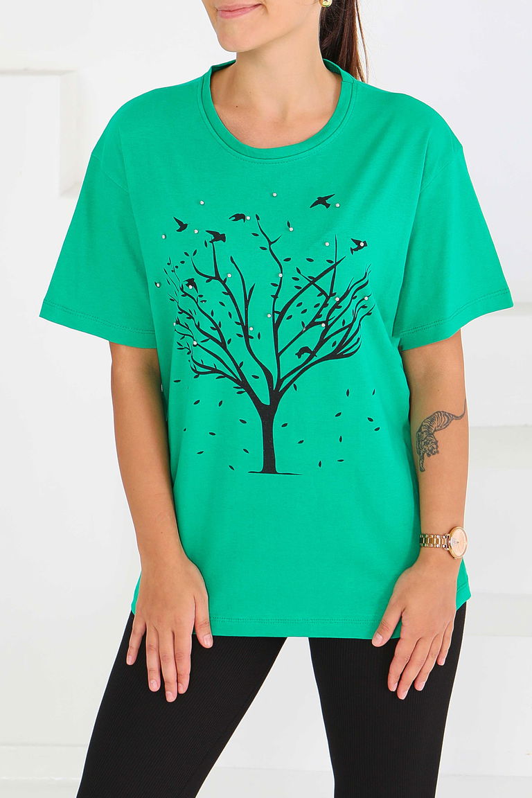 Baskılı Taşlı T-Şhirt - 27375 - TOFİSA