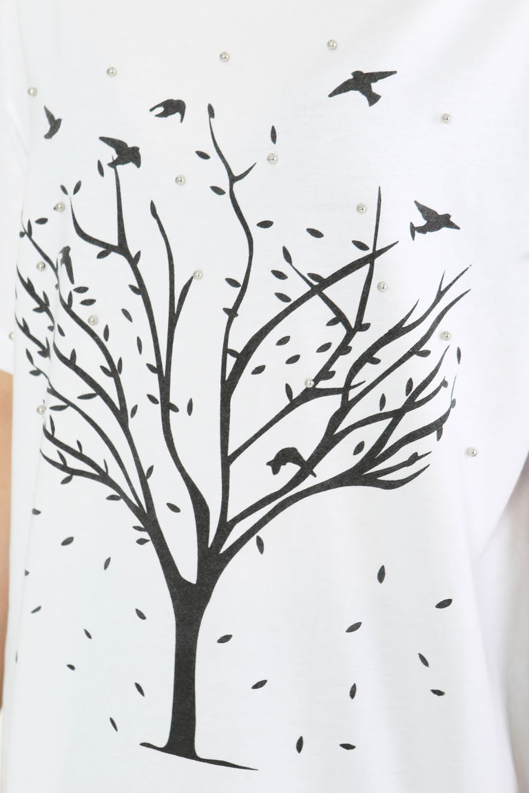 Baskılı Taşlı T-Şhirt Beyaz - 27375 - TOFİSA