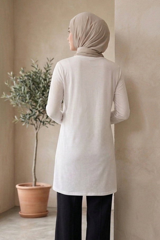 Baskılı Uzun Kollu Tunik Beyaz - 2112-BEYAZ - 3