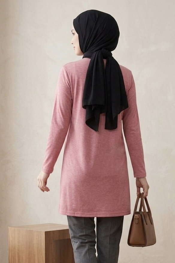 Baskılı Uzun Kollu Tunik Pembe - 2112-PEMBE - 3