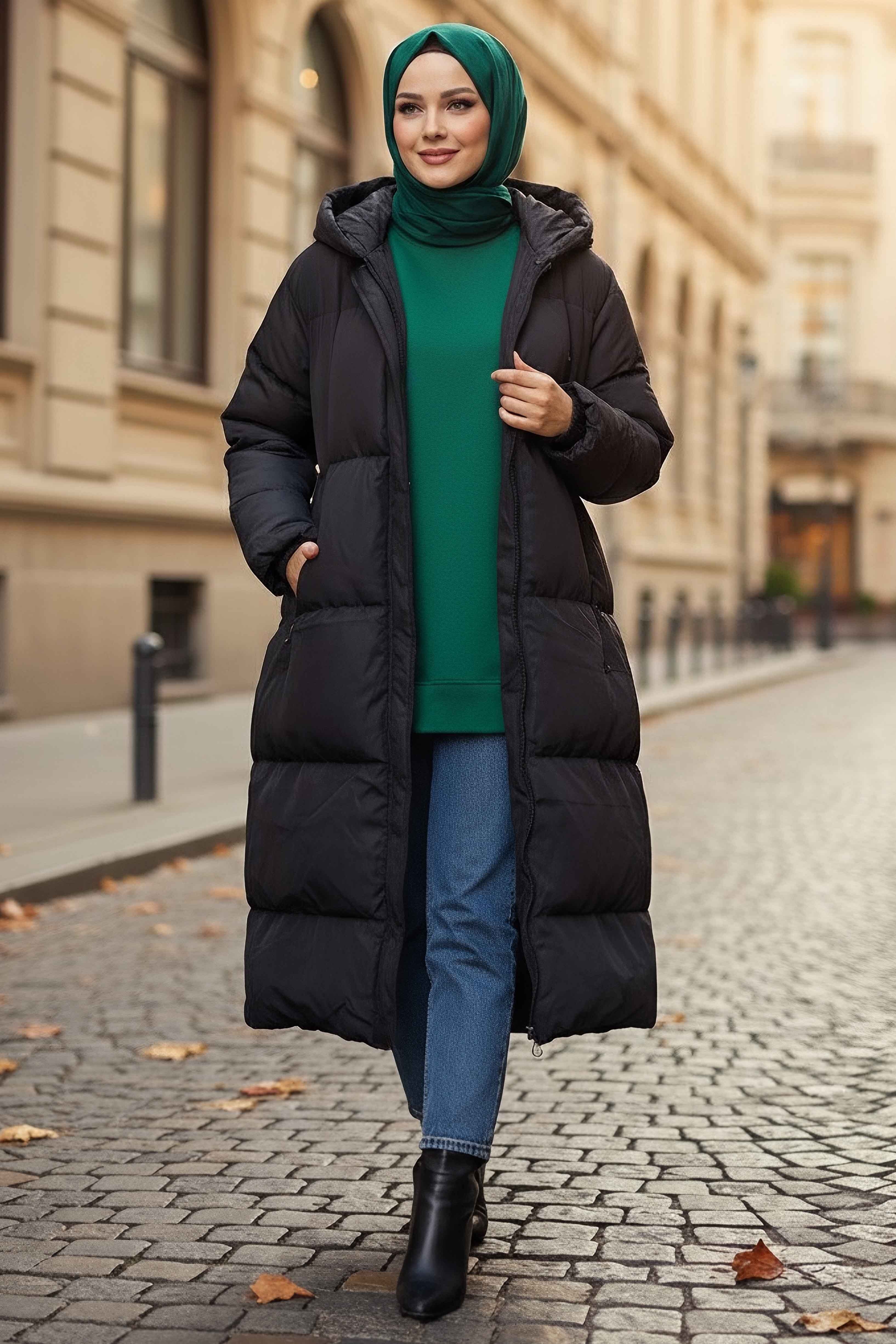 Büyük Beden Şişme Mont - 28017-SIYAH - 1