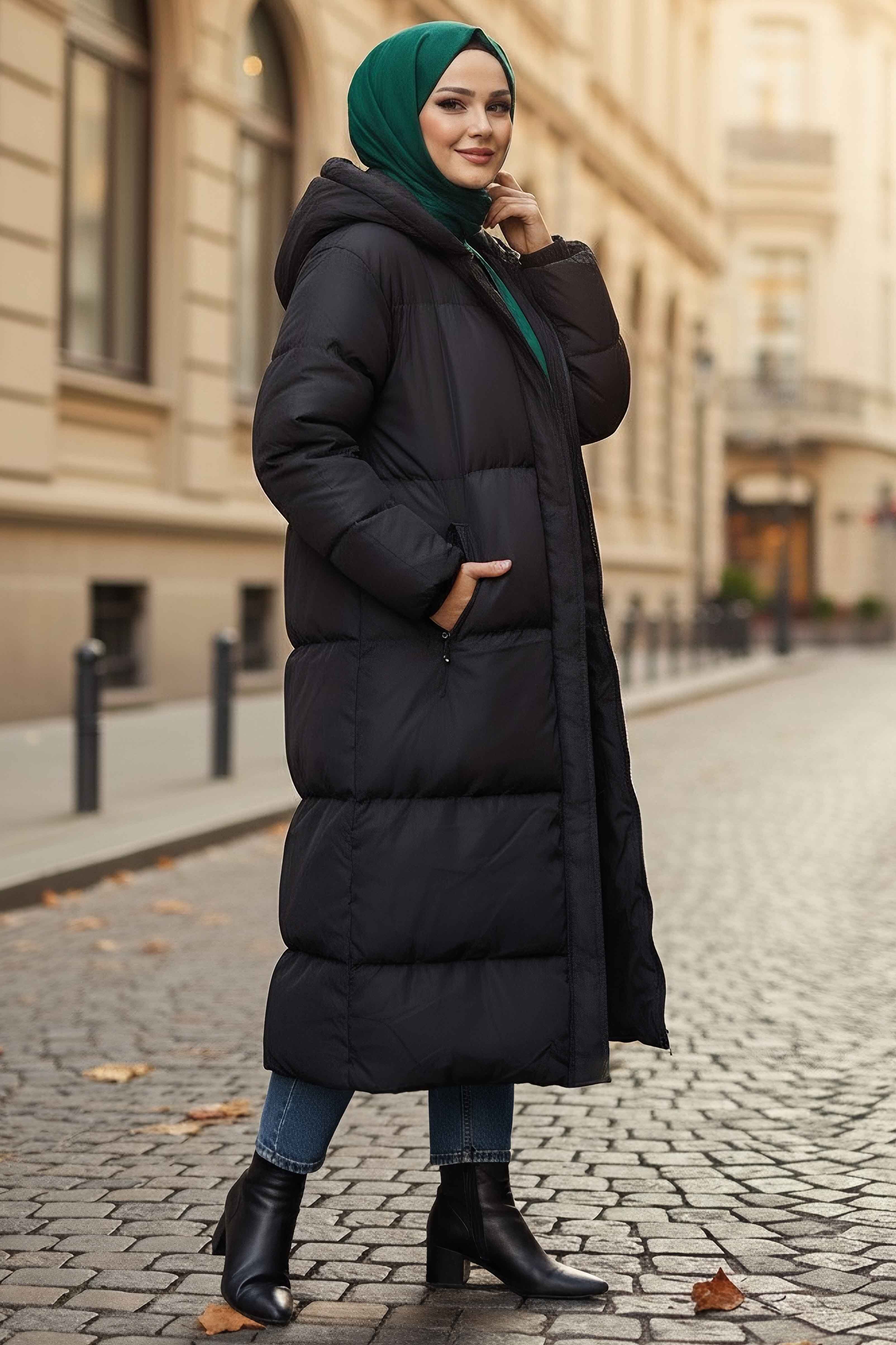 Büyük Beden Şişme Mont - 28017-SIYAH - 2