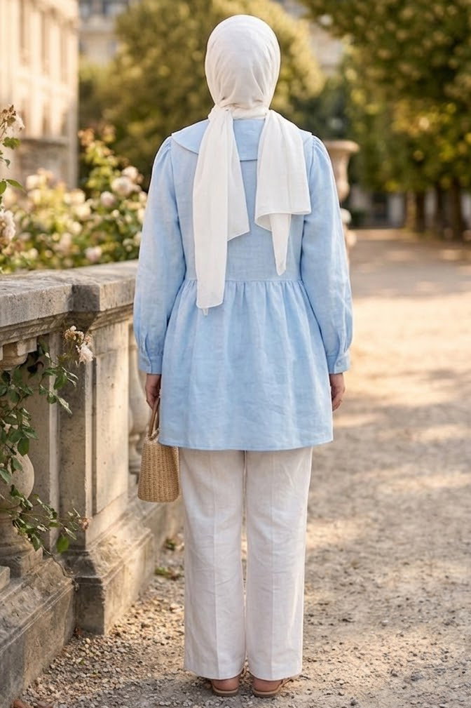 Bebe Yaka Çizgili Tunik Bebe Mavi - 28870-BEBE-MAVI - 3