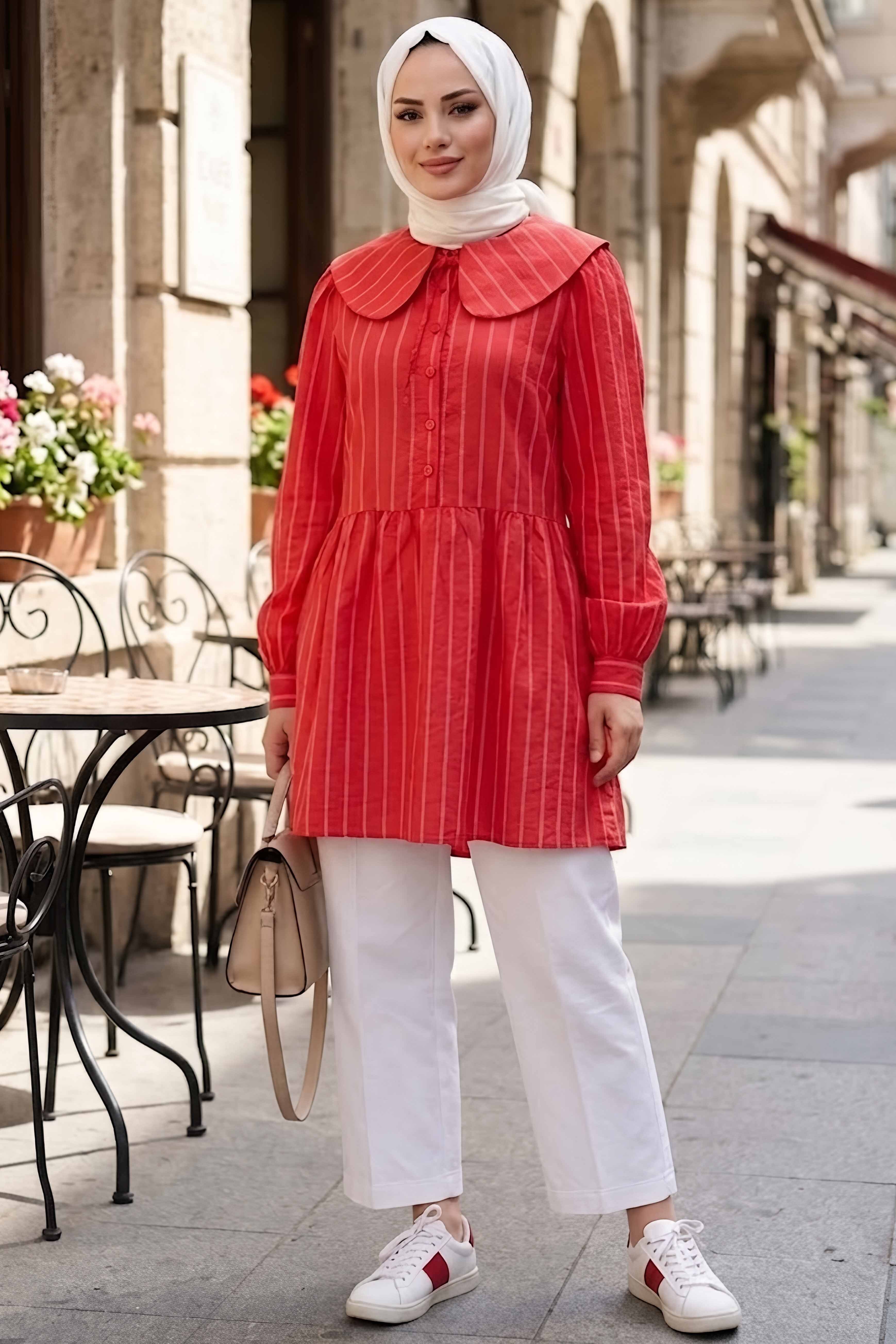 Bebe Yaka Çizgili Tunik Kirmizi - 28870-KIRMIZI - 1