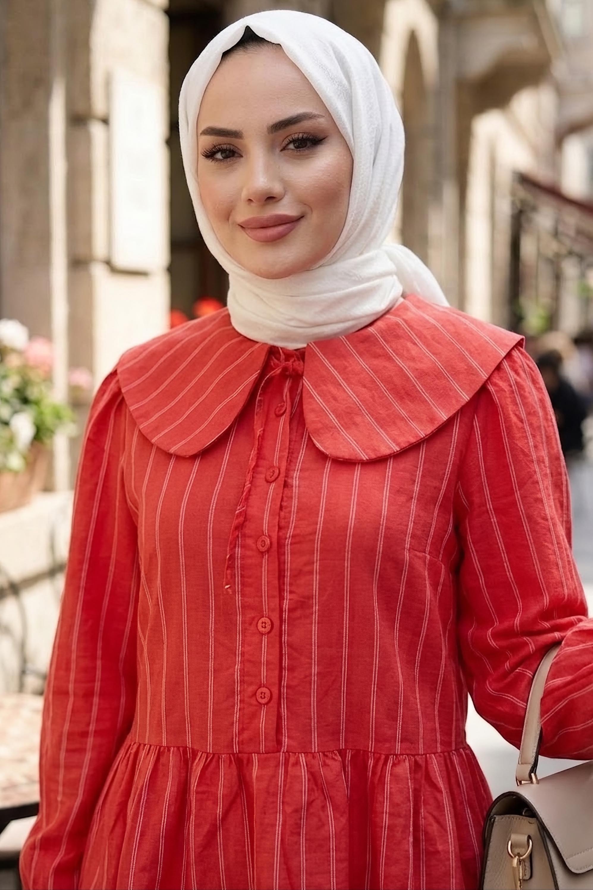 Bebe Yaka Çizgili Tunik Kirmizi - 28870-KIRMIZI - 2