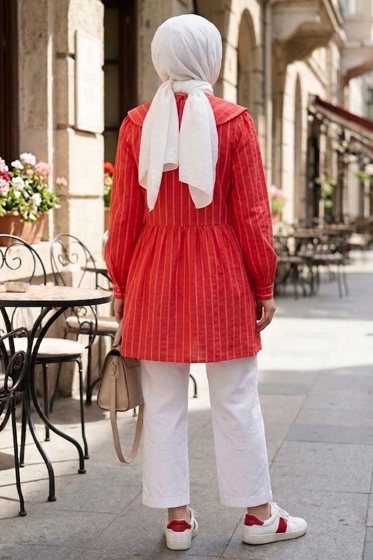Bebe Yaka Çizgili Tunik Kirmizi - 28870-KIRMIZI - 3
