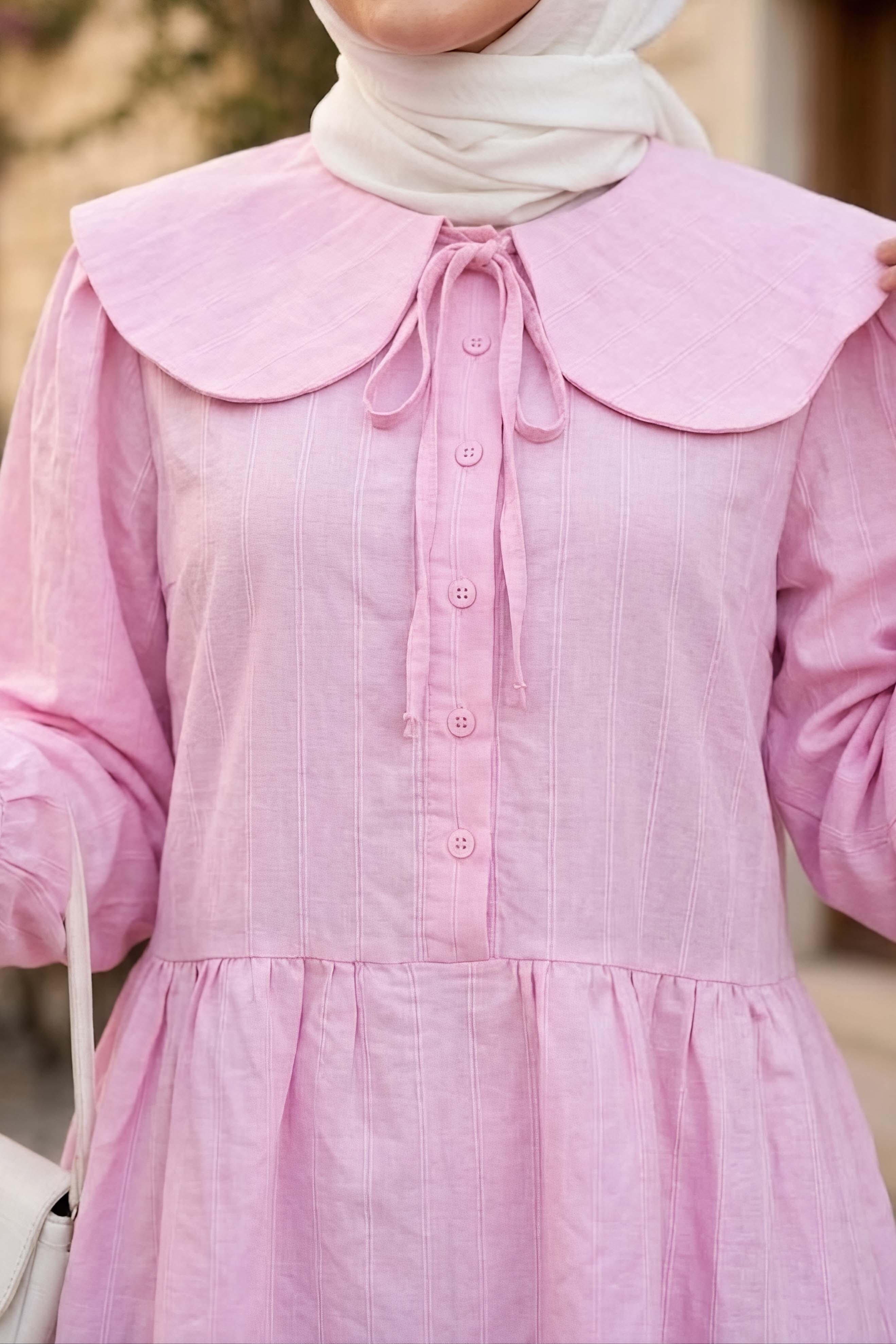 Bebe Yaka Çizgili Tunik Pembe - 28870-PEMBE - 2
