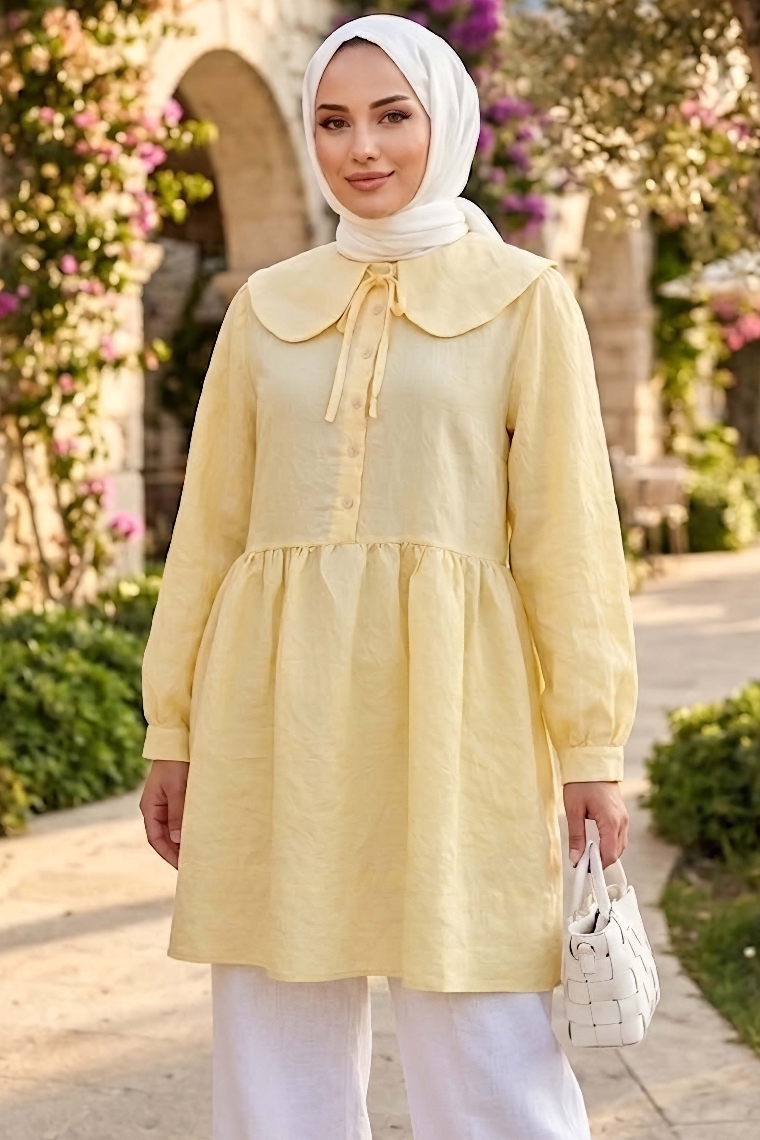Bebe Yaka Çizgili Tunik Sari - 28870-SARI - 1